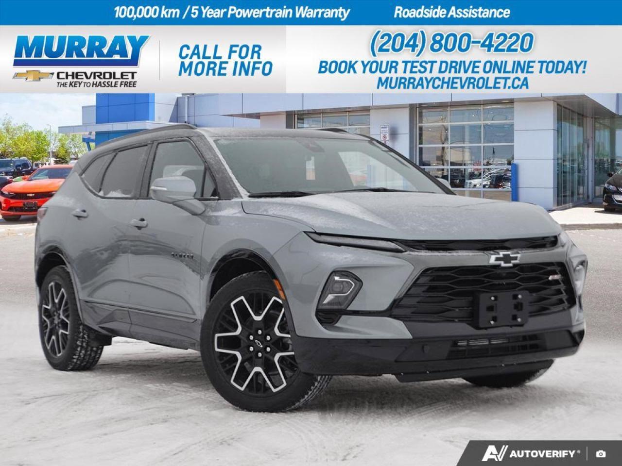 *SAFETY PLUS PACKAGE* *ENGINE BLOCK HEATER* *STERLING GREY METALLIC*  Experience the future of driving with the 2026 Chevrolet Blazer RS, now available in Winnipeg. This sport utility vehicle is designed to captivate with its *Safety Plus Package*, offering cutting-edge features like HD Surround Vision and Enhanced Automatic Emergency Braking, ensuring peace of mind on every journey. Its *Engine Block Heater* prepares you for those chilly Winnipeg mornings, providing seamless starts and optimal engine performance. The *Sterling Grey Metallic* finish adds a touch of sophistication and elegance, turning heads wherever you go.  Under the hood, the powerful 3.6L V6 engine delivers an exhilarating 308 hp, paired with a smooth 9-speed automatic transmission, offering a dynamic driving experience. The Blazer RSs interior showcases luxurious Jet Black with Red Accents perforated leather-appointed seats and a panoramic roof, enhancing your comfort and enjoyment on the road.  With advanced technology features like a WiFi Hotspot and a premium sound system, staying connected and entertained is effortless. The Blazer&rsquo;s modern conveniences, including a hands-free liftgate and remote engine start, make every trip more convenient and enjoyable.  Dealer Permit #1740