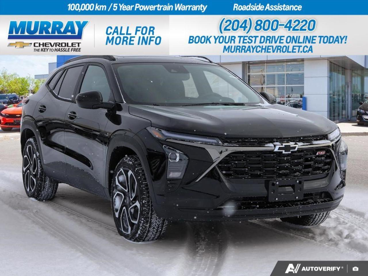 *JET BLACK WITH RED ACCENTS EVOTEX SEAT TRIM* *SUNROOF PACKAGE* *ENGINE BLOCK HEATER*  Step into the future with the stunning 2026 Chevrolet Trax 2RS, a sport utility vehicle that combines power and style in Winnipeg. This dynamic vehicle boasts a sleek Mosaic Black Metallic exterior, making a bold statement on the road. The heart of this Trax is its ECOTEC 1.2L Turbo DOHC DI engine, offering an exhilarating 137 horsepower and 162 lb-ft of torque for a spirited driving experience. Paired with a seamless 6-speed automatic transmission, your drive will be smooth and responsive, whether youre navigating city streets or cruising on the highway.  Inside, enjoy the luxurious Jet Black with Red Accents Evotex Seat Trim that provides both comfort and flair. The Sunroof Package enhances your journey with a power sunroof and wireless charging, ensuring convenience and connectivity at your fingertips. Stay confident on the road with advanced safety features like Blind Spot Monitor, Front Collision Mitigation, and Adaptive Cruise Control. From its striking design to its innovative technology, the new Chevrolet Trax 2RS is ready to elevate your driving experience.  Dealer Permit #1740