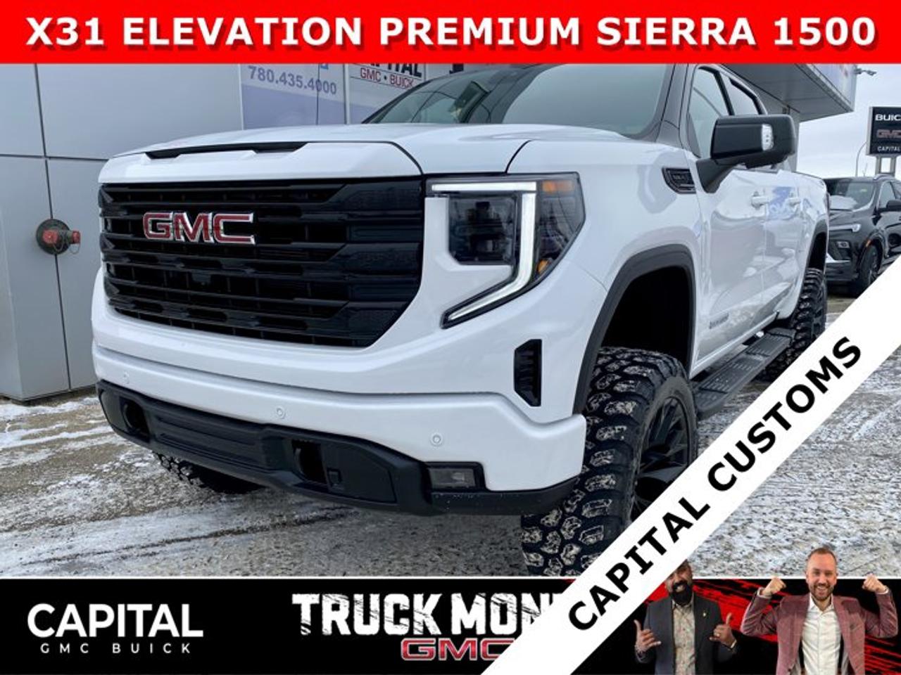 *CAPITAL CUSTOMS - *This truck is equipped with a 6 Zone lift kit, 22 Fuel Flame Wheels & 35x12.50R22 Mud Terrain tires & Panda Spec Roof.Take a look at this 2026 GMC SIERRA 1500 Elevation Premium Package... Fully Equipped with Power Sunroof, Elevation Black Package, Heated Leather BUCKET Seats, X31 Package, Dual Exhaust, Heated Steering, Adaptive Cruise Control, 360 CAM, 6 Assist Steps, MultiPro Tailgate, Integrated Brake Controller, Wireless Charger, Blind Zone monitoring, and so much more!Ask for the Internet Department for more information or book your test drive today! Text 825-445-0521 for fast answers at your fingertips!AMVIC Licensed Dealer - Licence Number B1044900Disclaimer: All prices are plus taxes and include all cash credits and loyalties. See dealer for details. AMVIC Licensed Dealer # B1044900