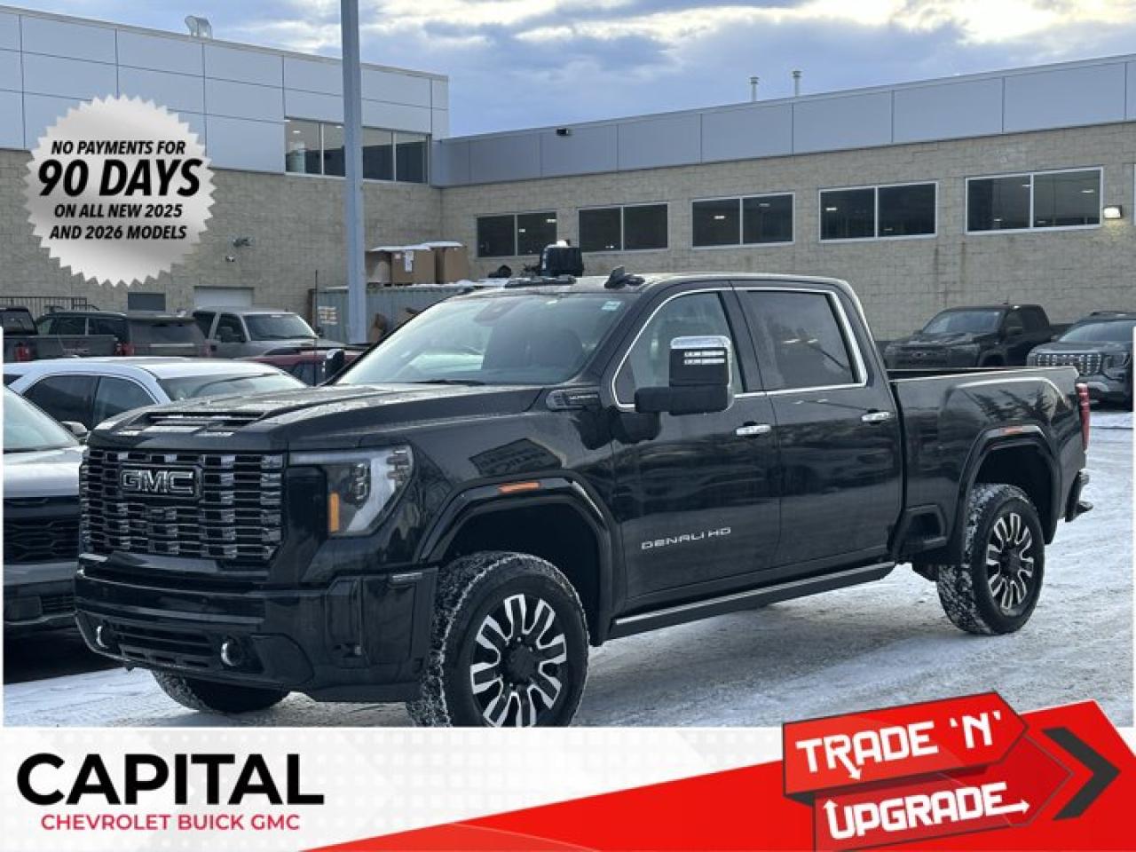 Accessories include: Rev Hard Folding Tonneau Cover.This GMC Sierra 3500HD boasts a Turbocharged Diesel V8 6.6L/ engine powering this Automatic transmission. TRANSMISSION, 10-SPEED AUTOMATIC (STD), REAR AXLE, 3.42 RATIO, PREMIUM FLOOR LINERS WITH REMOVABLE CARPET INSERT, FRONT.*This GMC Sierra 3500HD Features the Following Options *HEAVY DUTY FRONT SPRING/CAMPER PACKAGE Note: If ordered for Camper usage, recommend ordering (UY2) Trailering wiring provisions, GOOSENECK / 5TH WHEEL PREP PACKAGE -- Hitch platform to accept Gooseneck or 5th Wheel hitch. Includes hitch platform with tray to accept ball, stamped bed holes with removable caps installed and bed mounted 7-pin trailer harness (similar to UY2 harness). , LPO, SPORT PEDAL COVER KIT (dealer-installed), LPO, BODY COLOUR WHEEL ARCH MOULDINGS (dealer-installed), HIGH IDLE SWITCH, ENGINE, DURAMAX 6.6L TURBO-DIESEL V8, B20-DIESEL COMPATIBLE (470 hp [350.5 kW] @ 2800 rpm, 975 lb-ft of torque [1322 Nm] @ 1600 rpm) (STD), DENALI ULTIMATE PREFERRED EQUIPMENT GROUP includes standard equipment, ALTERNATORS, DUAL, 220-AMPS PRIMARY, 170-AMPS AUXILIARY, 3 YEARS SIRIUSXM, Wireless phone projection for Apple CarPlay and Android Auto.*Stop By Today *Come in for a quick visit at Capital Chevrolet Buick GMC Inc., 13103 Lake Fraser Drive SE, Calgary, AB T2J 3H5 to claim your GMC Sierra 3500HD!