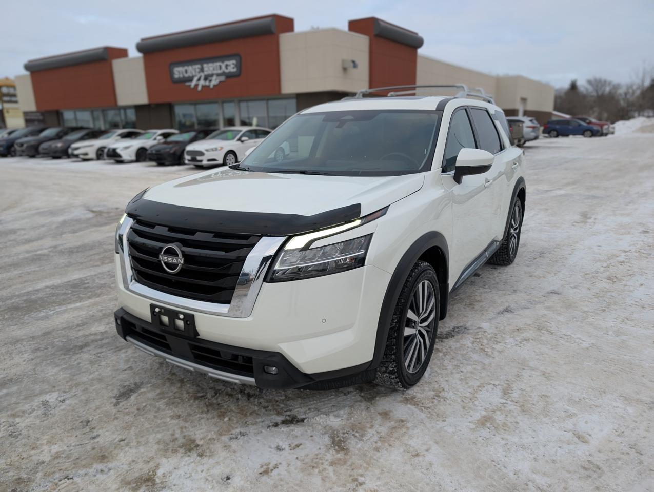 <p>Come finance this vehicle with us. Apply on our website stonebridgeauto.com&nbsp;</p><p>&nbsp;</p><p>2022 Nissan Pathfinder Platinum with 81750. 3.5 liter V6 4WD</p><p>&nbsp;</p><p>Clean title and safetied. NO ACCIDENTS. ONE OWNER. GOOD SERVICE RECORDS&nbsp;</p><p>&nbsp;</p><p>Command start&nbsp;</p><p>Heated and cooled front seats&nbsp;</p><p>Heated rear seats&nbsp;</p><p>360 degree Camera&nbsp;</p><p>Heads up Display&nbsp;</p><p>Huge Panoramic sunroof&nbsp;</p><p>7 Passenger seating&nbsp;</p><p>Captains chairs</p><p>Leather seats&nbsp;</p><p>Memory seats&nbsp;</p><p>Adaptive Cruise control&nbsp;</p><p>Blind spot monitoring&nbsp;</p><p>Lane departure warning&nbsp;</p><p>Power rear hatch&nbsp;</p><p>&nbsp;</p><p>We take trades! Vehicle is for sale in Steinbach by STONE BRIDGE AUTO INC. Dealer #5000 we are a small business focused on customer satisfaction. Text or call before coming to view and ask for sales.</p>