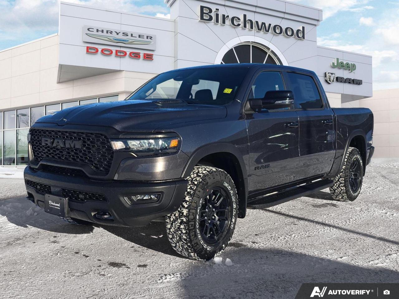 Experience the future of trucking with the 2026 Ram 1500 Rebel! This cutting-edge pickup combines rugged capability with advanced technology, setting a new standard for the modern truck enthusiast.

Key Features:
- Powerful 3.0L I6 Hurricane SO Twin Turbo ESS engine
- Advanced 4WD system with driver-selectable rear locking differential
- Uconnect 5W Nav system with massive 12.0 display
- Adaptive cruise control and collision mitigation
- Luxurious heated leather steering wheel
- Innovative remote engine start via smart device
- Premium Alpine sound system with 10 speakers

Dont miss your chance to own this exceptional truck. Reserve yours today at Birchwood Chrysler Dodge Jeep Ram or contact us to schedule a test drive. Experience the perfect blend of power, technology, and comfort in the 2026 Ram 1500 Rebel!
Birchwood Chrysler Dodge is your choice for New Chrysler, Dodge, Jeep, RAM vehicles in Winnipeg. 
 
With us, Experience is Everything. Complete as much or as little of your purchase online as you like. All pricing you see is what you pay. No hidden fees. All new vehicle special offers and discounts are already calculated in the pricing. On our website you can choose payment options and terms knowing these are transparent and accurate.

Start your purchase online to build your exact pricing to your specifics like how much money down, vehicle trade and any accessories or added optional protection that suits your needs.

Any questions let us know by calling (204) 774-4444, wed love to send you a video to clarify any questions about a vehicle!

Visit us in store at 90-3965 Portage Ave in the Birchwood Autopark.

Dealer permit #5686
Dealer permit #5686