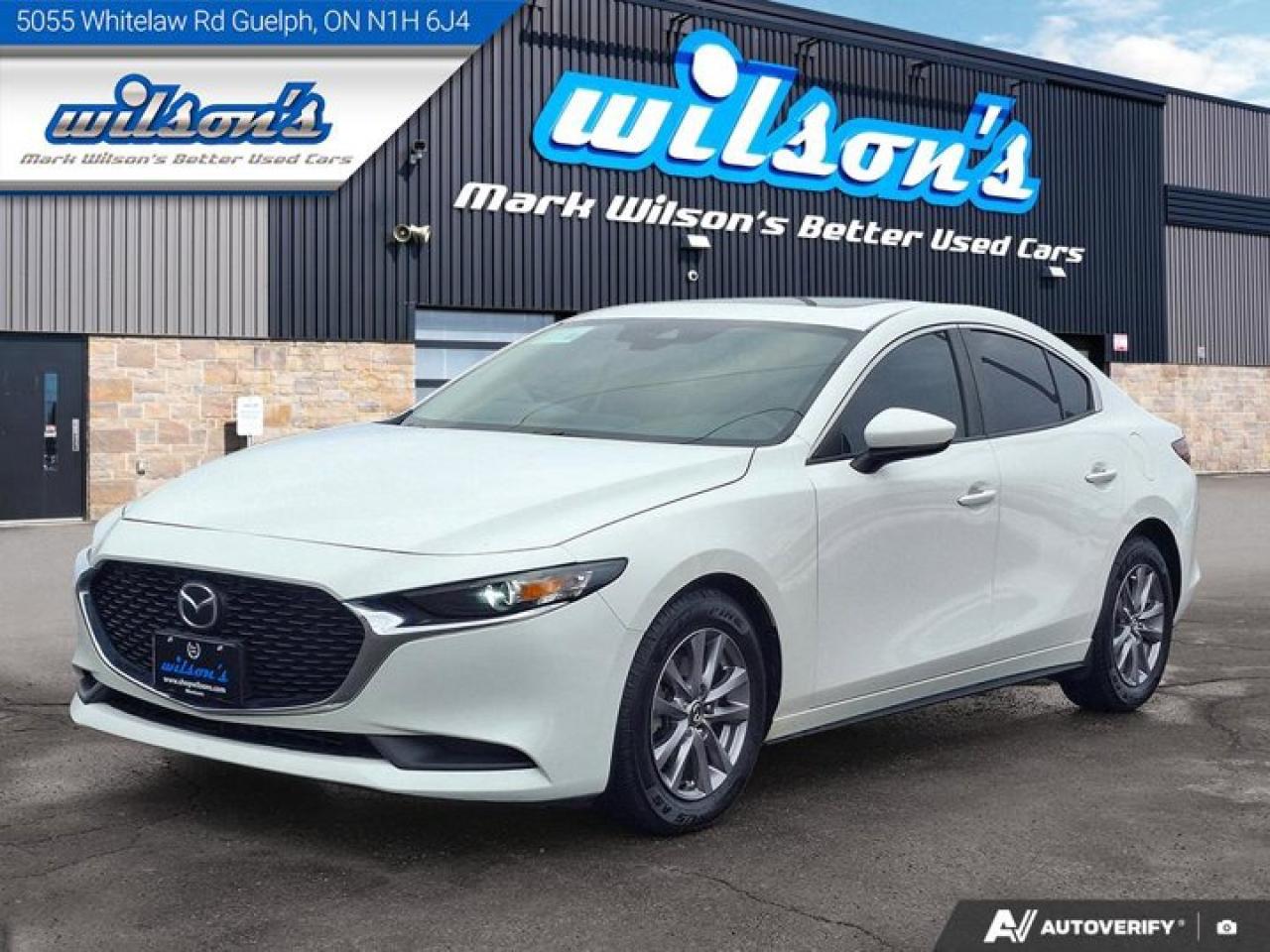 Check out this certified 2019 Mazda Mazda3 GS | Leather | Sunroof | Adaptive Cruise | Heated Wheel + Seats | CarPlay + Android | and More !. Its Automatic transmission and 2.5 L engine will keep you going. This Mazda Mazda3 has the following options: Sunroof, Reverse Camera, Heated Steering Wheel, Air Conditioning, Adaptive Cruise Control, Heated Seats, Tilt Steering Wheel, Steering Radio Controls, Power Windows, and Power Locks. See it for yourself at Mark Wilsons Better Used Cars, 5055 Whitelaw Road, Guelph, ON N1H 6J4.60+ years of World Class Service!500+ Live Market Priced VEHICLES! ONE MASSIVE LOCATION!Free Local Delivery Available!FINANCING! - Better than bank rates! 6 Months No Payments available on approved credit OAC. Zero Down Available. We have expert licensed credit specialists to secure the best possible rate for you and keep you on budget ! We are your financing broker, let us do all the leg work on your behalf! Click the RED Apply for Financing button to the right to get started or drop in today!BAD CREDIT APPROVED HERE! - You dont need perfect credit to get a vehicle loan at Mark Wilsons Better Used Cars! We have a dedicated licensed team of credit rebuilding experts on hand to help you get the car of your dreams!WE LOVE TRADE-INS! - Top dollar trade-in values!SELL us your car even if you dont buy ours! HISTORY: Free Carfax report included.Certification included! No shady fees for safety!EXTENDED WARRANTY: Available30 DAY WARRANTY INCLUDED: 30 Days, or 3,000 km (mechanical items only). No Claim Limit (abuse not covered)5 Day Exchange Privilege! *(Some conditions apply)CASH PRICES SHOWN: Excluding HST and Licensing Fees.2021-2026 vehicles may be daily rentals. Please inquire with your Salesperson.