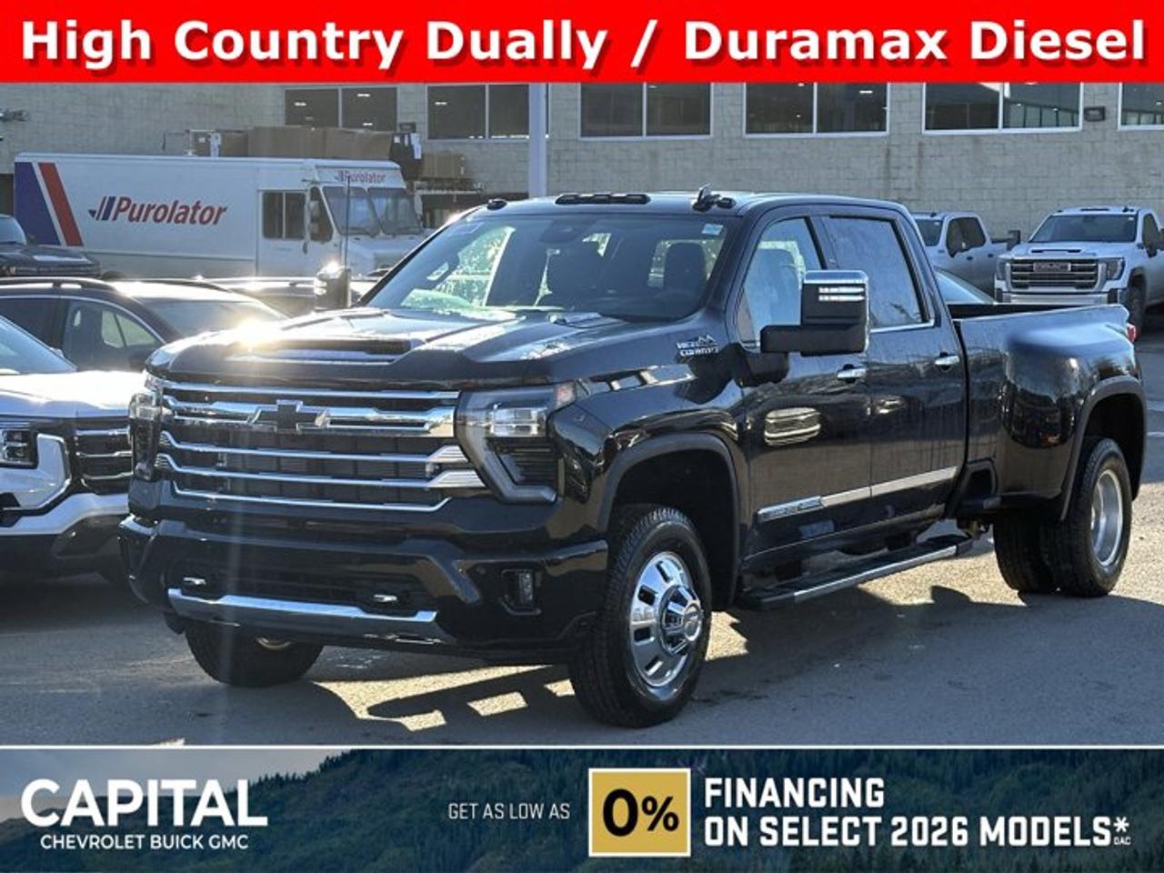 This Chevrolet Silverado 3500HD delivers a Turbocharged Diesel V8 6.6L/403 engine powering this Automatic transmission. TRANSMISSION, 10-SPEED AUTOMATIC, TECHNOLOGY PACKAGE includes (DRZ) Rear Camera Mirror and (UV6) 15 Diagonal Head-Up Display, SUNROOF, POWER ON CREW CAB MODELS.*This Chevrolet Silverado 3500HD Comes Equipped with These Options *LPO, HITCH PACKAGE Gooseneck ball and chain tiedown kit with case, (dealer-installed), GOOSENECK / 5TH WHEEL PREP PACKAGE -- Hitch platform to accept Gooseneck or 5th Wheel hitch. Includes hitch platform with tray to accept ball, stamped bed holes with removable caps installed and bed mounted 7-pin trailer harness (similar to UY2 harness). , LPO, REAR WHEELHOUSE LINERS (dealer-installed), LPO, BLACK BOWTIE EMBLEM, FRONT (dealer-installed), HIGH IDLE SWITCH, HIGH COUNTRY PREFERRED EQUIPMENT GROUP includes standard equipment, GVWR, 14,000 LBS. (6350 KG) WITH DUAL REAR WHEELS, ENGINE, DURAMAX 6.6L TURBO-DIESEL V8, B20-DIESEL COMPATIBLE (470 hp [350.5 kW] @ 2800 rpm, 975 lb-ft of torque [1322 Nm] @ 1600 rpm), DUAL REAR WHEELS includes LED hip marker lights, ALTERNATORS, DUAL, 220-AMPS PRIMARY, 170-AMPS AUXILIARY.* Visit Us Today *Stop by Capital Chevrolet Buick GMC Inc. located at 13103 Lake Fraser Drive SE, Calgary, AB T2J 3H5 for a quick visit and a great vehicle!