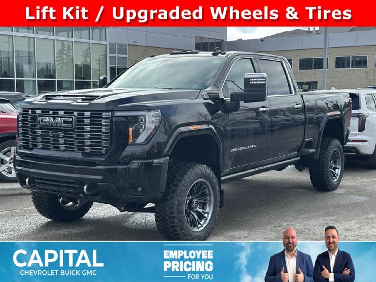 Accessories Include: 5 inch lift kit, upgraded wheels & tires, REV hard folding tonneau cover.This GMC Sierra 3500HD delivers a Turbocharged Diesel V8 6.6L/ engine powering this Automatic transmission. TRANSMISSION, 10-SPEED AUTOMATIC (STD), REAR AXLE, 3.42 RATIO, PREMIUM FLOOR LINERS WITH REMOVABLE CARPET INSERT, FRONT.*This GMC Sierra 3500HD Comes Equipped with These Options *HEAVY DUTY FRONT SPRING/CAMPER PACKAGE Note: If ordered for Camper usage, recommend ordering (UY2) Trailering wiring provisions, GOOSENECK / 5TH WHEEL PREP PACKAGE -- Hitch platform to accept Gooseneck or 5th Wheel hitch. Includes hitch platform with tray to accept ball, stamped bed holes with removable caps installed and bed mounted 7-pin trailer harness (similar to UY2 harness). , LPO, SPORT PEDAL COVER KIT (dealer-installed), LPO, BODY COLOUR WHEEL ARCH MOULDINGS (dealer-installed), HIGH IDLE SWITCH, ENGINE, DURAMAX 6.6L TURBO-DIESEL V8, B20-DIESEL COMPATIBLE (470 hp [350.5 kW] @ 2800 rpm, 975 lb-ft of torque [1322 Nm] @ 1600 rpm) (STD), DENALI ULTIMATE PREFERRED EQUIPMENT GROUP includes standard equipment, ALTERNATORS, DUAL, 220-AMPS PRIMARY, 170-AMPS AUXILIARY, 3 YEARS SIRIUSXM, Wireless phone projection for Apple CarPlay and Android Auto.*Stop By Today *Live a little- stop by Capital Chevrolet Buick GMC Inc. located at 13103 Lake Fraser Drive SE, Calgary, AB T2J 3H5 to make this car yours today!