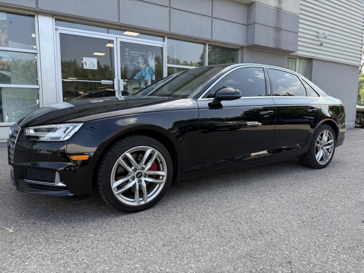 Black 2019 Audi A4 45 Technik quattro quattro  7-Speed Automatic S tronic 2.0L 4-Cylinder TFSI 7-Speed Automatic S tronic, quattro, Nougat Brown/Black Leather.    **ABOVE IS THE SPECIAL FINANCING PRICE, $1500 MORE FOR CASH PURCHASES** PLEASE CALL AHEAD TO CHECK AVAILABILITY** We believe in a haggle-free environment and provide our best price upfront. We compare our vehicles with competing inventory and adjust our prices daily. At Airport Kia, our team is dedicated to providing exceptional customer service and making your car buying and ownership experience as smooth and enjoyable as possible. From our knowledgeable sales associates who are always ready to help you find the perfect vehicle for your needs and budget, to our expert technicians who are committed to keeping your Kia running smoothly and efficiently, our team is here to meet all of your automotive needs and exceed your expectations. Were proud to be a family-owned dealership, and we treat every customer like family too. That means personalized service tailored to your needs, a warm and welcoming atmosphere, and a commitment to honesty, integrity, and transparency in all of our interactions. So when you choose Airport Kia, you can rest assured that youre in good hands with our team. Visit us today at 3295 Derry Road East, Mississauga, Ontario L4T 1A8 or give us a call at 905-677-5678 to experience the Airport Kia difference for yourself.      Airport Kia is proud to serve Toronto, Ottawa, Mississauga, Brampton, Hamilton, London, Markham, Vaughn, Kitchener, Richmond Hill, Burlington, Sudbury, Oshawa, Barrie, St. Catharines, Guelph, Cambridge, Kingston, Thunder Bay, Waterloo, Brantford, Pickering, Niagara Falls, Peterborough, Sault Ste. Marie, Sarnia, North Bay, Belleville, Timmins, Woodstock, St. Thomas, Stratford, Orillia, Owen Sound. Aurora, Milton, Oakville, Parry Sound, Whitby. Our used car may include: Mercedes-Benz, Sprinter, AMG, BMW, MINI, Jaguar, Land Rover, Chrysler, Dodge, Jeep, RAM, FIAT, Ford, Lincoln, Honda, Lexus, Toyota, Mazda, Chevrolet, Buick, GMC, and Corvette, With over 23 brands we look forward to serving all your automotive needs!
