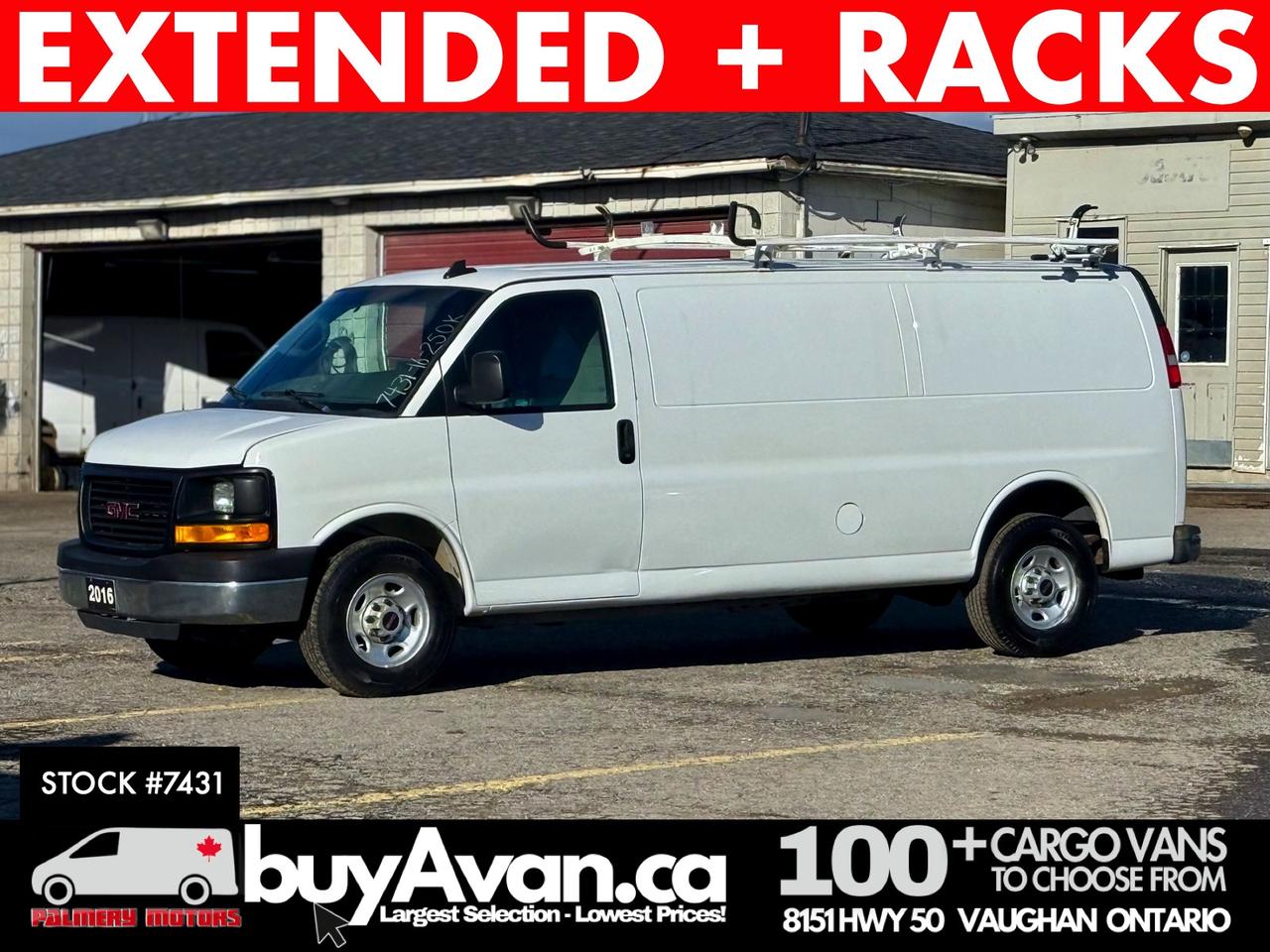 2016 GMC Savana Cargo Van 2500 Extended V8 Racks + Divider CERTIFIED Photo0