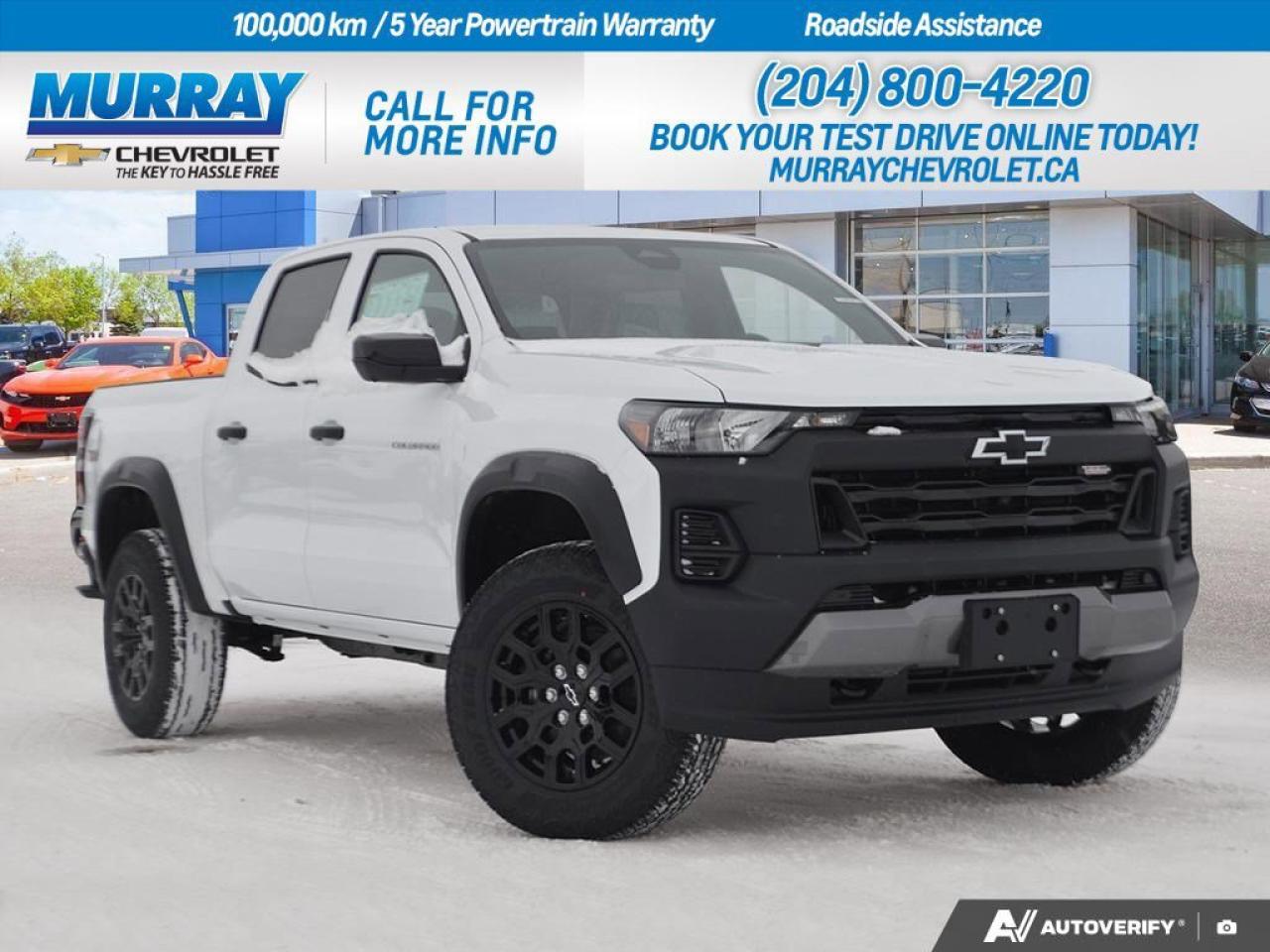 *SUMMIT WHITE* *ENGINE BLOCK HEATER* *JET BLACK EVOTEX SEAT TRIM*  Experience the pinnacle of performance and style with the 2026 Chevrolet Colorado 4WD Trail Boss, a standout in Winnipegs automotive scene. This Crew Cab Pickup is powered by the robust Turbocharged Gas I4 2.7L engine, delivering an impressive 310 horsepower and 430 lb-ft of torque. Paired with a seamless 8-Speed Automatic transmission, this vehicle promises a drive that is both powerful and smooth, perfect for both city and off-road adventures.  Step inside to find a cabin brimming with luxurious features, including the Trail Boss Convenience Package II. Enjoy the comfort of an 8-way power driver seat with Evotex trim, a heated steering wheel, and heated front seats, ensuring every journey is as comfortable as it is thrilling. Additionally, the Technology Package brings advanced safety and convenience with Adaptive Cruise Control, HD Surround Vision, and Rear Pedestrian Alert, making every drive in the Colorado feel secure and connected.  Further enhancing its rugged appeal, this model comes equipped with a durable spray-on bedliner featuring the Chevrolet logo, ensuring your truck bed stays protected while exuding strength and style. With its eye-catching Summit White exterior, the 2026 Colorado 4WD Trail Boss is not just a vehicle; its a statement.  Dealer Permit #1740