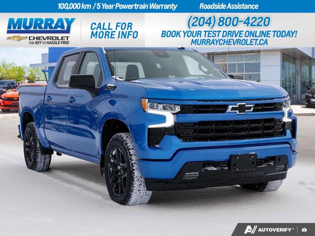 *ENGINE 5.3L ECOTEC3 V8* *TRANSMISSION 8-SPEED AUTOMATIC* *Z71 OFF-ROAD PACKAGE*  The 2026 Chevrolet Silverado 1500 RST is a remarkable blend of power and style, perfect for the vibrant roads of Winnipeg. This new Crew Cab Pickup is equipped with a potent 5.3L EcoTec3 V8 engine, delivering a robust 355 horsepower and 518 Nm of torque. The advanced Dynamic Fuel Management system optimizes performance and efficiency, ensuring you get the best of both worlds. Paired with an electronically controlled 8-speed automatic transmission, the Silverado promises seamless shifts and an engaging driving experience.  Adventurers will appreciate the Z71 Off-Road Package, featuring off-road suspension, Hill Descent Control, and skid plates, making it ready to tackle any terrain. The high gloss black painted aluminum wheels and Riptide Blue Metallic exterior provide a striking appearance that turns heads wherever you go. Inside, the spacious cabin with Jet Black cloth seats offers comfort and advanced technology, including a state-of-the-art Navigation System, Bluetooth Connection, and a WiFi Hotspot, ensuring you stay connected on every journey. Safety is paramount with features like Front Collision Mitigation, Lane Keeping Assist, and Automatic Highbeams.  With its all-weather floor liners and Chevytec spray-on bedliner, this Silverado is ready for any season and any load, making it the perfect companion for both work and play. The unique blend of rugged capability and refined comfort makes the Silverado 1500 RST an exceptional choice for those seeking a reliable and stylish pickup in Winnipeg.  Dealer Permit #1740