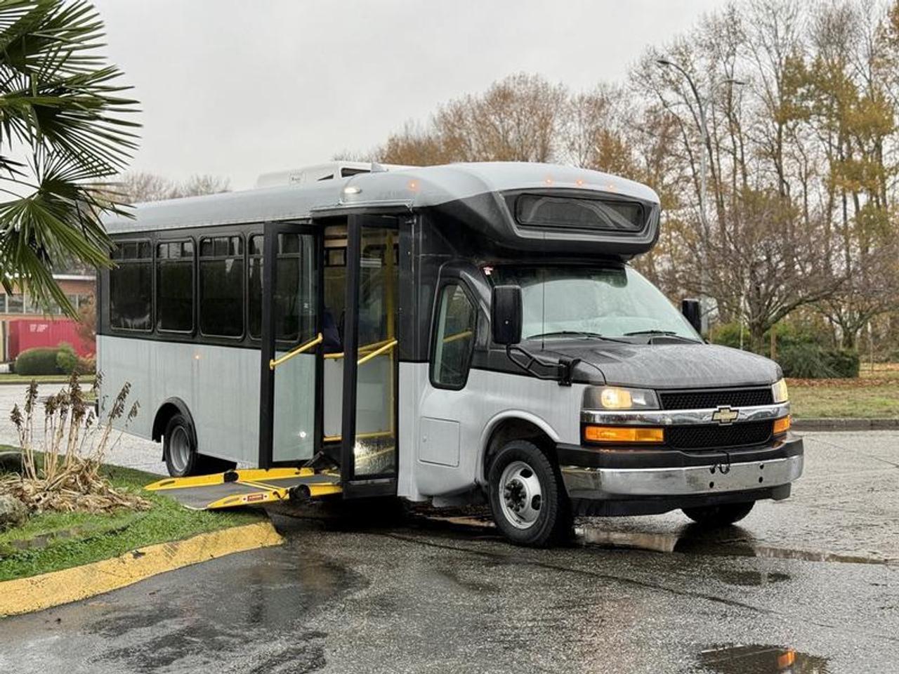 This 2019 Chevrolet Express 4500 22-passenger bus is equipped with a 6.0L 8-cylinder engine, automatic transmission and rear-wheel drive, and features a grey exterior with a blue vinyl interior. It includes seating for 22 including the driver, a wheelchair ramp, master body switch, cruise control, air conditioning and heat, cup holders and an AM/FM radio. The bus measures approximately 20 feet 3 inches long, 6 feet 5 inches wide and 7 feet high, with a GVWR of 6,441 kg (14,200 lb). This item is currently OFFSITE. You must register an appointment with our office to schedule an offsite viewing. Appointments must be made a minimum of one business day in advance (and as defined by the days that Repo.com is open for business) before your appointment can be scheduled and confirmed. We may, at our own discretion, instead opt to transport smaller items to Repo.coms main yard for viewing purposes.  $25,810.00 plus $375 processing fee, $26,185.00 total payment obligation before taxes.   Listing report, warranty, contract commitment cancellation fee, financing available on approved credit (some limitations and exceptions may apply). All above specifications and information is considered to be accurate but is not guaranteed and no opinion or advice is given as to whether this item should be purchased. We do not allow test drives due to theft, fraud, acts of vandalism and undetectable impaired driving. Instead we provide the following benefits: Complimentary Warranty (with options to extend), Limited Money Back Satisfaction Guarantee on Fully Completed Contracts, Contract Commitment Cancellation, and an Open-Ended Sell-Back Option. Ask seller for details or call 604-522-REPO(7376) to confirm listing availability.