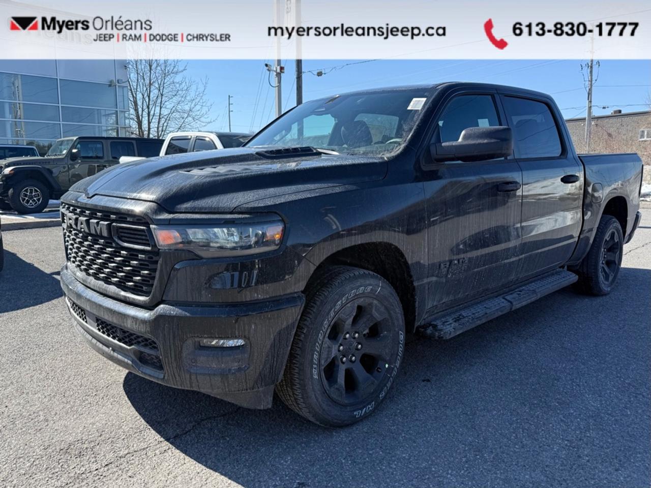 <b>Adaptive Cruise Control,  Remote Start,  Blind Spot Detection,  Lane Keep Assist,  Lane Departure Warning!</b><br> <br> Experience the perfect balance of power and luxury in the 2026 Ram 1500, built to handle every job with style. <br> <br>The Ram 1500s unmatched luxury transcends traditional pickups without compromising its capability. Loaded with best-in-class features, its easy to see why the Ram 1500 is so popular. With the most towing and hauling capability in a Ram 1500, as well as improved efficiency and exceptional capability, this truck has the grit to take on any task.<br> <br>This Diamond Black Crystal Pearl Crew Cab 4X4 pickup has an Automatic transmission and is powered by a 305HP 3.6L V6 Cylinder Engine. <br> <br> Our 1500s trim level is Express. This capable pickup blends strength, utility, and modern convenience for drivers who demand more from their truck. Its bold exterior design features smart functional details like heated mirrors, deep-tinted glass, and a durable cargo bed with easy tailgate access. Inside, the cabin delivers comfort and practicality with spacious seating, smart storage, and intuitive technology including an 8.4-inch Uconnect touchscreen, smartphone integration, and a Wi-Fi hotspot. Convenience features like remote start, adaptive cruise control, and keyless entry make every drive easier, while advanced safety systems such as Blind Spot Detection, Forward Collision Warning, Active Lane Management, and ParkSense parking sensors provide peace of mind on every journey. This vehicle has been upgraded with the following features: Adaptive Cruise Control, Remote Start, Blind Spot Detection, Lane Keep Assist, Lane Departure Warning, Heated Mirrors.<br><br> View the original window sticker for this vehicle with this url <b><a href=http://www.chrysler.com/hostd/windowsticker/getWindowStickerPdf.do?vin=3C6RRFGG0T4173416 target=_blank>http://www.chrysler.com/hostd/windowsticker/getWindowStickerPdf.do?vin=3C6RRFGG0T4173416</a></b>.<br> <br>To apply right now for financing use this link: <a href=https://www.myersorleansjeep.ca/apply-for-financing/ target=_blank>https://www.myersorleansjeep.ca/apply-for-financing/</a><br><br> <br/> Weve discounted this vehicle $2800.<br> Buy this vehicle now for the lowest weekly payment of <b>$193.94</b> with $0 down for 96 months @ 4.99% APR O.A.C. ( Plus applicable taxes -  **Rebates may not be applicable on all purchase types [cash, lease, or finance]. Eligibility and conditions may vary. Please see dealer for full details and confirmation of eligibility.   / Total Obligation of $80680  ).  See dealer for details. <br> <br>The road to new driving experiences begins in our inventory, where youll find an incredible array of brand-new cars, trucks, minivans, and SUVs, including two of our bestselling models, the Dodge Ram 1500 and the Dodge Grand Caravan. If you want to know what the cutting edge of automotive technology looks like, all you have to do is visit Myers Orleans Jeep! Each model comes loaded with the convenient features and cool technology that help make every trip memorable. Looking for additional everyday luxury at a price thats incredibly wallet-friendly? Choose from our selection of quality pre-owned models! If you can think of a road, our friendly and knowledgeable sales team will help you find the perfect vehicle to drive it.<br><br>We may be a well-established dealership thats been part of the community for many years, but that doesnt mean were stuck in the past! At Myers Orleans Jeep, were proud to provide a fresh, modern approach to car buying. Using our array of online tools, you can browse our extensive inventory, schedule a service appointment, order parts, and even apply for credit from wherever youve got a connection. Our goal is to create relationships that will last, and we know that the best way to do this is by providing a dealership experience thats based on honesty, transparency, trust, and a commitment to customers. Stop by today and discover all the ways we go above and beyond for you.<br><br> Come by and check out our fleet of 30+ used cars and trucks and 80+ new cars and trucks for sale in Orleans.  o~o