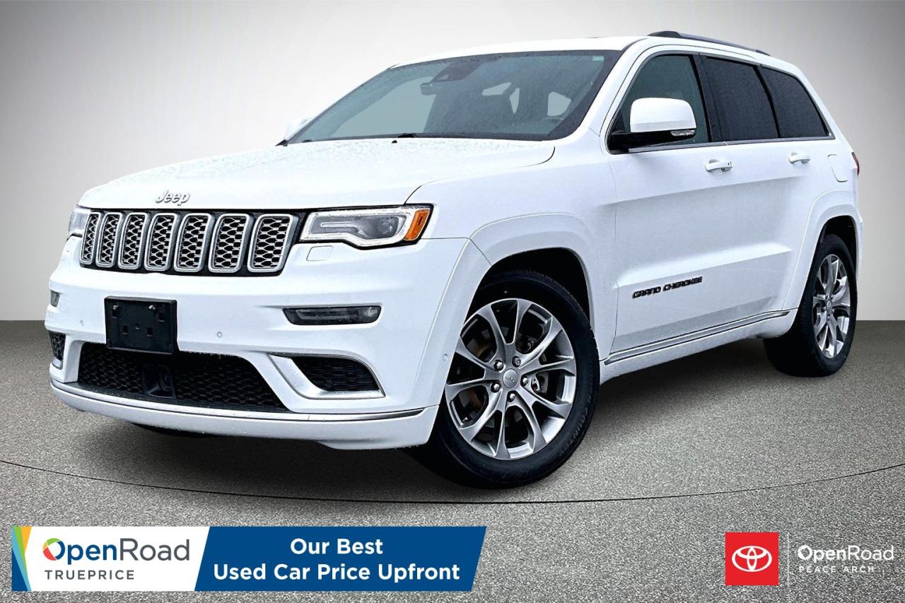 The 2019 Jeep Grand Cherokee Summit 4&times;4 with the V8 delivers refined luxury and strong performance. Its 5.7-litre HEMI V8 provides confident power paired with an 8-speed automatic and an advanced 4&times;4 system for secure all-weather capability. The cabin features premium Laguna leather, heated and ventilated seats, a digital display, and an 8.4-inch Uconnect NAV system with smartphone integration. A 19-speaker Harman Kardon audio system enhances cabin comfort. Safety features include adaptive cruise control, blind-spot monitoring, lane-keep assistance, and advanced parking aids. Exterior highlights include 20-inch polished wheels, HID headlamps, and a panoramic sunroof.  Have confidence with your OpenRoad purchase! Every OpenRoad Certified Pre-Owned vehicle comes fully reconditioned and complete with a comprehensive 153 point mechanical inspection, a CarFax history & lien report, a 3-Day Money Back Guarantee, a 30-Day/2,000 kms Exchange Policy, a 90-Day/5,000 kms Powertrain Warranty, guaranteed clear title, and membership to our exclusive Club OpenRoad! As a proud member of the OpenRoad Auto Group, a trusted name since 2000 serving the Lower mainland (including White Rock, Surrey, Langley, Maple Ridge, Delta, Richmond, Mission and beyond) with outstanding Toyota vehicles, Toyota parts, and Toyota service since 1966! OpenRoad Toyota Peace Arch is a &ldquo;True Price&rdquo; dealer, meaning no inflated prices, and no need for back and forth haggling! We use up to the minute technology offering LIVE MARKET VALUE PRICING to ensure you are receiving the most competitive price possible on all of our Pre-Owned vehicles!  All advertised vehicle prices do not include our $599 documentation fee.