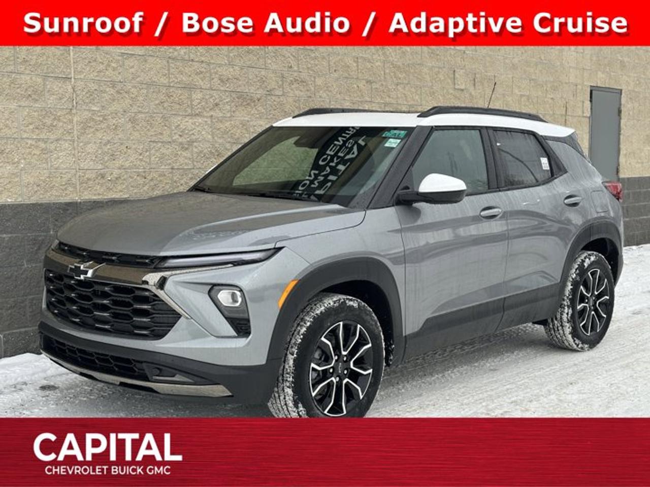 This Chevrolet Trailblazer delivers a Gas I3 1.3L/ engine powering this Automatic transmission. TRANSMISSION, 9-SPEED AUTOMATIC (STD), SUNROOF, POWER, DUAL-PANE, PANORAMIC, LPO, SPORT PEDAL KIT.*This Chevrolet Trailblazer Comes Equipped with These Options *ADAPTIVE CRUISE AND SOUND PACKAGE includes (UQA) Bose premium 7-speaker system and (KSG) Adaptive Cruise Control , LPO, ALL-WEATHER FLOOR LINERS, FRONT AND REAR, ENGINE, ECOTEC 1.3L I3 TURBO DOHC SIDI WITH VARIABLE VALVE TIMING (VVT) (155 hp [115 kW] @ 5600 rpm, 174 lb-ft torque [236 N-m] @ 1600 rpm) (STD), ENGINE BLOCK HEATER, ACTIV PREFERRED EQUIPMENT GROUP Includes Standard Equipment, 3 YEARS SIRIUSXM, Wireless Apple CarPlay/Wireless Android Auto, Wiper, rear intermittent, Windshield, solar absorbing, Windows, power with driver express-up/down and front passenger and rear express-down.* Stop By Today *Stop by Capital Chevrolet Buick GMC Inc. located at 13103 Lake Fraser Drive SE, Calgary, AB T2J 3H5 for a quick visit and a great vehicle!