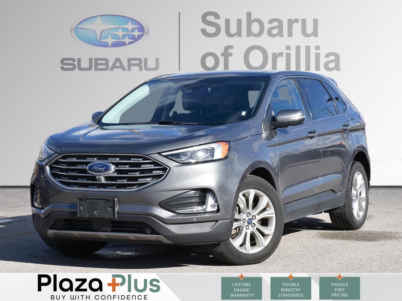 Introducing this previous daily rental 2022 Ford Edge Titanium AWD in a sleek Grey exterior paired with Perforated Leather Seats a premium, spacious, and highly capable SUV that blends comfort, style, and advanced technology. Previously used as a rental, it has been well-maintained and comes with a long list of luxury & safety features that make it a standout value in the segment.    With 115,319 kms, this Titanium edition is fully loaded, offering a refined driving experience, confident all-wheel-drive capability, and Fords top-tier convenience and safety tech.  Top Highlights & Added Value    Intelligent All-Wheel Drive (AWD) – Confidence in all weather conditions        Twin-Turbo 2.0L EcoBoost Engine – Strong performance with great efficiency        Luxurious Perforated Leather Seats – Comfort & elegance for every drive        Ford Co-Pilot360 Assist+ – Adaptive Cruise Control, Stop & Go, Lane Centering and more    Key Features from the Window StickerInterior & Comfort    Heated Front Seats + Driver Seat Memory        Heated Leather-Wrapped Steering Wheel        Dual-Zone Electronic Temperature Control        Remote Start System & Intelligent Access with Push-Button Start        Power Liftgate for easy cargo access    Technology & Connectivity    SYNC® 4A with 12-inch Touchscreen        Wireless Apple CarPlay & Android Auto        B&O Premium Audio System (12 Speakers)        Digital Instrument Cluster        Wireless Charging Pad    Safety & Driver Assistance    Ford Co-Pilot360 Assist+ including:      Adaptive Cruise Control with Stop & Go        Lane Centering Assist        Evasive Steering Assist          Blind Spot Information System (BLIS) with Cross-Traffic Alert        Pre-Collision Assist with Automatic Emergency Braking        Rear-View Camera & Rear Parking Sensors    Exterior    LED Signature Lighting & LED Fog Lamps        19-inch Premium Aluminum Wheels        Heated Power-Folding Mirrors with Driver Memory    Why This Edge Titanium?  If youre looking for a feature-packed, luxurious mid-size SUV with AWD, advanced tech, a refined driving experience, and exceptional safety — this Edge Titanium offers premium value at an attractive price point.    Perfect for commuters, families, or anyone seeking a comfortable, upscale, and confident-driving SUV.         At Subaru of Orillia, our pre-owned vehicle pricing policy is simple. We use no hassle, no haggle, live market pricing! Save time and money. Do business the way you want with all the details completely online! This includes trade appraisal and financing with touchless delivery to your home or office. Now thats attention to the details. Come see us at any time if you want exceptional service, or as we call it, Plaza service.    All prices shown include all fees, reconditioning costs, Car Fax report and complete vehicle detailing. Taxes and licensing extra.