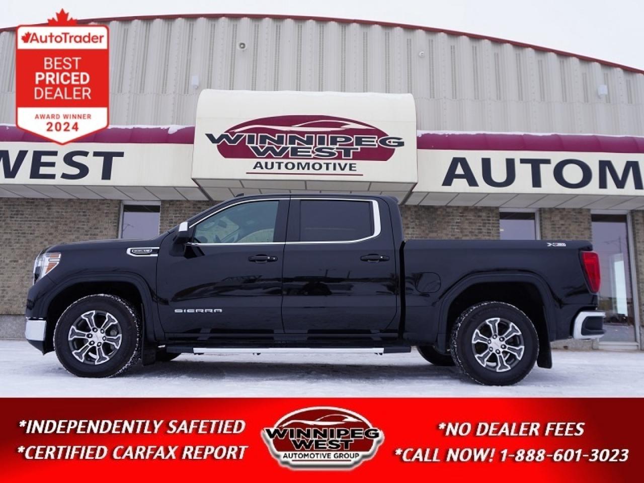 *** Dealer arranged financing on site! Quick, Simple,  no calls or waiting on bank appointments required!! Drive away today ***   NO ADMINISTRATION FEES!!
 
2021 GMC Sierra 1500 X31 package SLE 4WD Black Beauty Merry Christmas, what a steal of a deal at this price.  

Looking for a powerful, reliable, and well-equipped full-size pickup? This 2021 GMC Sierra 1500 SLE 4WD delivers capability, comfort, and style in one sharp package. Finished in Onyx Black with a Jet Black interior, this truck is loaded with features and ready to work or adventure.

The 2021 Sierra 1500 SLE X31 package brings serious power and confidence to every drive with its 5.3L Ecotec3 V8 with DFM, delivering smooth performance through an 8-speed automatic transmission and dependable 4-wheel drive. Whether youre hauling gear or heading off the beaten path, the trailering package, auto-locking rear differential, and Stabilitrak with trailer sway control keep you fully in command. Despite all that muscle, it still returns an impressive 21 MPG (13.3 L/100 km combined)proof that strength and efficiency can absolutely go hand in hand. Plus full length running boards, soft roll up tonneau cover.  

Key Features

-	Remote start
-	Heated front seats & heated steering wheel
-	Dual-zone automatic climate control
-	GMC Infotainment System w/ 8" touchscreen
-	Apple CarPlay & Android Auto
-	4G LTE Wi-Fi capable
-	Rear vision camera
-	Cruise control
-	All-weather floor liners
-	Color-keyed carpeting
-	Power windows & power driver seat
-	40/20/40 split-bench front seat
-       X31 package
-       Off road suspension
-       Integrated dual exhaust 
-       Full length running boards
-       Spray in box liner
-       Chrome appearance package
-       18 chrome alloys
-       Trailer package with hitch guidance

This Sierra comes fully loaded with must-have options that elevate both comfort and capability. Featuring the Convenience and Preferred Packages, it offers added luxury and technology to make every drive easier. The Trailer Brake Controller ensures safe and smooth towing, while the tough spray-on bedliner and rugged all-terrain tires prepare you for any challenge on or off the road. With HD Radio for crystal-clear sound and bright LED cargo bed lighting for effortless nighttime loading, this truck is built to perform and impress in every way.  

Turn heads and tow with confidence in this super-clean 2021 GMC Sierra 1500 SLE! Known for its rock-solid reliability, this truck delivers powerful performance with 4WD and a strong V8, perfect for work, weekend adventures, or everyday driving. With a well-maintained interior and exterior, it feels almost brand new, while smart buyers enjoy great value thanks to minimal depreciation. Versatile, capable, and loaded with comfort and tech, this Sierra is ready to handle anything life throws at its tylishly and effortlessly. Don not miss your chance to own a truck that is as dependable as it is striking!

Comes with a Manitoba Safety Certification, and we have many Extended Powertrain warrantys available on your vehicle purchase up to 10-year coverage (on eligible vehicles see dealer for details). Financing on site with Zero down financing OAC. Trades accepted. View at Winnipeg West Automotive Group, 5195 Portage Ave. (only a couple of minutes past the new Costco) Dealer permit # 6007, Call now 1(888) 601-3023. This Car is located in Winnipeg Manitoba,  however we can have it shipped anywhere in North America relatively inexpensively.