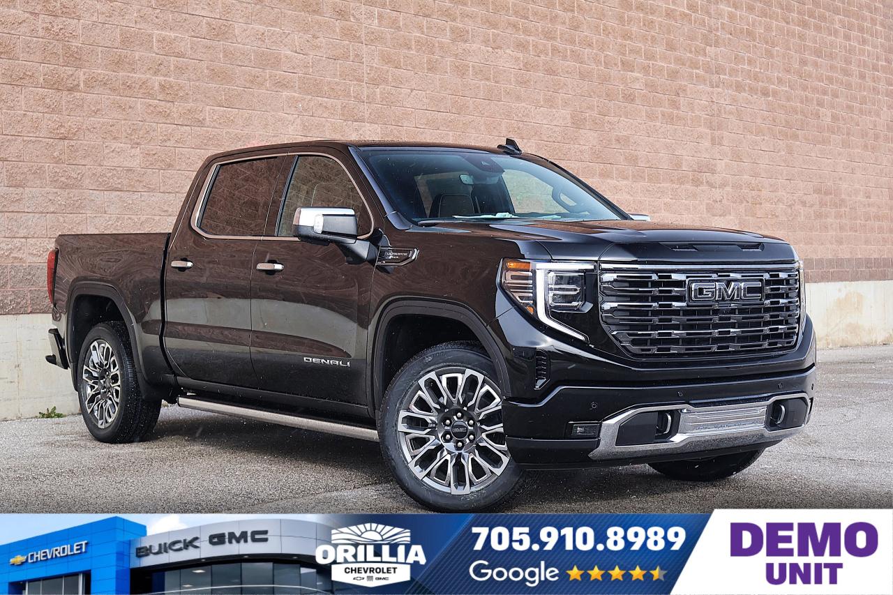 Premium Audio System | Ample Cargo Space | Adaptive Cruise Control | Parking Assist Sensors | Built-in Navigation System

The 2026 GMC Sierra 1500 Denali Ultimate presents a commanding presence with its bold exterior finished in Black. This full-size pickup truck features a robust 6.2 litre V8 gasoline engine, delivering substantial power and torque that cater to both everyday driving and demanding workloads. The vehicles powertrain is paired with an automatic transmission and a four-wheel drive system, providing confident handling and traction across diverse road and weather conditions throughout Canada.

The Sierra 1500 Denali Ultimates design includes four doors to accommodate passengers comfortably, along with a spacious cabin outfitted in premium leather. The interior offers a blend of luxury and advanced technology, featuring power adjustable seats with memory settings to ensure customized comfort for the driver and front passenger. The cabin benefits from automatic dual-zone climate control and a heated steering wheel, enhancing comfort during cold Canadian winters.

Advanced safety and driver assistance features are integrated extensively throughout the Sierra. This model comes equipped with adaptive cruise control to maintain consistent highway speeds and safe following distances. Additional systems such as lane departure warning, stability control, traction control, and reverse park assist with parking sensors enhance driver awareness and reduce the risk of collisions. The inclusion of rain-sensing wipers, automatic dimming mirrors, and privacy glass further adds to convenience and safety.

Entertainment and connectivity are emphasized through a premium audio system that supports satellite radio and AM/FM stereo, along with steering wheel-mounted audio controls and a navigation system. The heads-up display projects vital driving information onto the windshield, keeping the driver informed without distraction. The truck also includes practical features such as a sliding rear window, fog lights, daytime running lights, and a factory-installed bed liner to protect the cargo area during transport.

Specifications:
- Engine: 6.2 litre V8 gasoline
- Drivetrain: Four-wheel drive (4x4)
- Transmission: Automatic
- Interior: Leather upholstery with power and memory seats
- Safety and Technology: Adaptive cruise control, lane departure warning, reverse park assist, heads-up display, premium audio system
Special Code: DEMO221