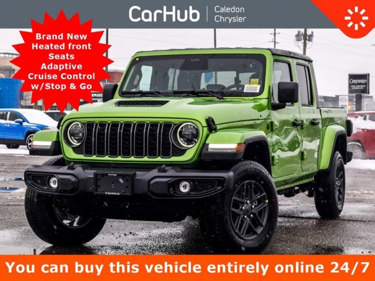 This Brand New Jeep Gladiator Sport S 4x4 has a dependable Regular Unleaded V-6 3.6 L/220 engine powering this Automatic transmission. ENGINE: 3.6L PENTASTAR VVT V6 W/ESS (STD), Wireless Phone Connectivity, Window Grid Antenna, Variable Intermittent Wipers, Urethane Gear Shifter Material.Our advertised prices are for consumers (i.e. end users) only.

 

 

This Jeep Gladiator Sport S 4x4 Comes Equipped with These Options 
Convenience Group $2,495

Safety Group $1,195 Mojito $395

Dark Sky Appearance Package $1,495

LED Headlamp & Fog Lamp Group $1,295

Black Freedom Top 3-piece modular hardtop $2,095

Uconnect 5W w/12.3 Display, Adaptive Cruise Control w/Stop & Go, 4G LTE Wi-Fi Hot Spot Mobile Hotspot Internet Access, Performance Hood, SOS Call & Roadside Assistance Call, Remote Proximity Keyless Entry, Remote Start System, 7 In-Cluster Colour Display, Universal Garage Door Opener, Front Heated Seats, A/C w/Automatic Temperature Control, Heated Steering Wheel, Corning Gorilla Glass, Parksense Rear Park Assist System, Automatic High-Beam Headlamp Control, Blind-Spot/Rear Cross-Path Detection, LED Taillamps, Trip Computer, Transmission: 8-Speed Automatic, Transmission w/Sequential Shift Control, Trailer Wiring Harness, Tracker System, Towing Equipment -inc: Trailer Sway Control, Tires: 245/75R17 Highway-Terrain, Tire Specific Low Tire Pressure Warning, Tailgate/Rear Door Lock Included w/Power Door Locks, Tailgate Rear Cargo Access, Streaming Audio, Steel Spare Wheel, Solid Axle Rear Suspension w/Coil Springs, Smart Device Integration, Single Stainless Steel Exhaust.

 

These options are based on an incoming vehicle, so detailed specs and pricing may differ. Please inquire for more information.

 

Drive Happy with CarHub
*** All-inclusive, upfront prices -- no haggling, negotiations, pressure, or games

*** Purchase or lease a vehicle and receive a $1000 CarHub Rewards card for service

*** All available manufacturer rebates have been applied and included in our sale price

*** Purchase this vehicle fully online on CarHub websites

 

Transparency Statement
Online prices and payments are for finance purchases -- please note there is a $850 finance/lease fee. Cash purchases for used vehicles have a $2,350 surcharge (the finance price + $2,350), however cash purchases for new vehicles only have tax and licensing extra -- no surcharge. NEW vehicles priced at over $100,000 including add-ons or accessories are subject to the additional federal luxury tax. While every effort is taken to avoid errors, technical or human error can occur, so please confirm vehicle features, options, materials, and other specs with your CarHub representative. This can easily be done by calling us or by visiting us at the dealership. CarHub used vehicles come standard with 1 key. If we receive more than one key from the previous owner, we include them with the vehicle. Additional keys may be purchased at the time of sale. Ask your Product Advisor for more details. Payments are only estimates derived from a standard term/rate on approved credit. Terms, rates and payments may vary. Prices, rates and payments are subject to change without notice. Please see our website for more details.