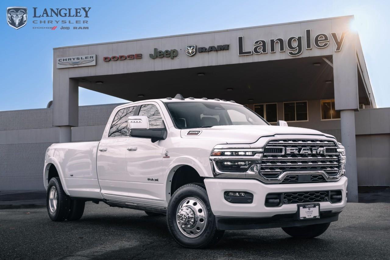 <p><strong>2025 Ram 3500 Limited Longhorn 4x4 Crew Cab 8' Box</strong> A premium heavy-duty truck that marries best-in-class towing capability with Southwestern-themed luxury, featuring exclusive leather and wood trim. </p><p></p><ul><li><p><strong>Engine (Available HO):</strong> High-Output 6.7L Cummins® Turbo Diesel I6 </p><p></p></li><li><p><strong>Max Horsepower (HO Diesel):</strong> 430 hp @ 2,800 rpm </p><p></p></li><li><p><strong>Max Torque (HO Diesel):</strong> Best-in-Class 1,075 lb-ft @ 1,800 rpm </p><p></p></li><li><p><strong>Max Towing:</strong> Up to 36,610 lbs (with High-Output Diesel and proper configuration) </p><p></p></li><li><p><strong>Key Feature:</strong> Premium Bison Brown/Mountain Brown leather interior with laser etching and genuine wood accents </p><p></p></li></ul><p>Come book a test drive at Langley Chrysler, conveniently located in Langley, British Columbia.</p>*All new vehicle purchases are plus the PDI accessory installs and any price increases provided by the manufacturer. For trucks the accessories will include wheel locks, spray-in liners, and mud flaps. For all other vehicles, wheel locks are standard, other equipment may apply. Confirm with the dealer.

<p>*All prices are net of all manufacturer incentives and/or rebates and are subject to change by the manufacturer without notice. All prices plus applicable taxes, applicable environmental recovery charges, documentation of $599 and full tank of fuel surcharge of $76 if a full tank is chosen.<br />Other items available that are not included in the above price:<br />Tire & Rim Protection and Key fob insurance starting from $599<br />Service contracts (extended warranties) for up to 7 years and 200,000 kms starting from $599<br />Custom vehicle accessory packages, mudflaps and deflectors, tire and rim packages, lift kits, exhaust kits and tonneau covers, canopies and much more that can be added to your payment at time of purchase<br />Undercoating, rust modules, and full protection packages starting from $199<br />Flexible life, disability and critical illness insurances to protect portions of or the entire length of vehicle loan?im?im<br />Financing Fee of $500 when applicable<br />Prices shown are determined using the largest available rebates and incentives and may not qualify for special APR finance offers. See dealer for details. This is a limited time offer.</p>