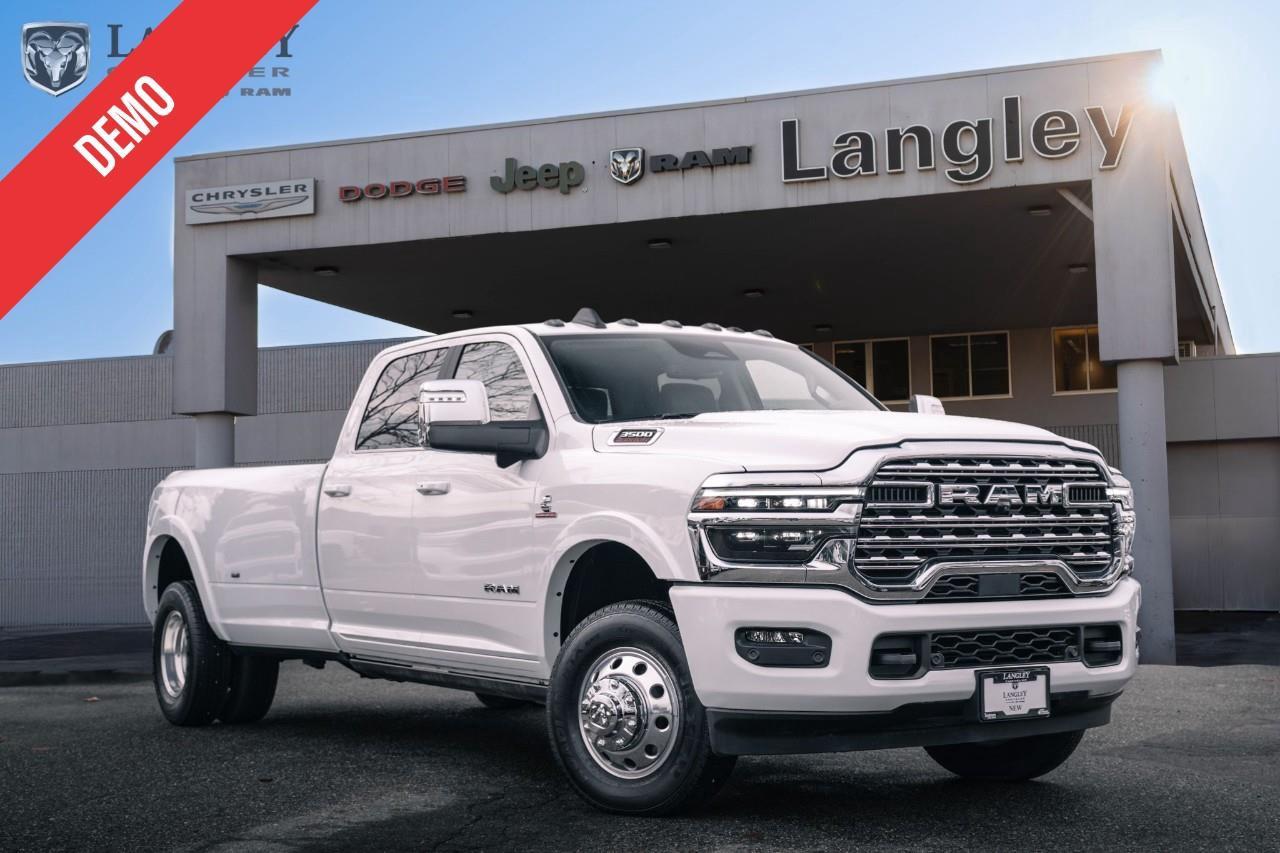 <p><strong>2025 Ram 3500 Limited Longhorn 4x4 Crew Cab 8' Box</strong> A premium heavy-duty truck that marries best-in-class towing capability with Southwestern-themed luxury, featuring exclusive leather and wood trim. </p><p></p><ul><li><p><strong>Engine (Available HO):</strong> High-Output 6.7L Cummins® Turbo Diesel I6 </p><p></p></li><li><p><strong>Max Horsepower (HO Diesel):</strong> 430 hp @ 2,800 rpm </p><p></p></li><li><p><strong>Max Torque (HO Diesel):</strong> Best-in-Class 1,075 lb-ft @ 1,800 rpm </p><p></p></li><li><p><strong>Max Towing:</strong> Up to 36,610 lbs (with High-Output Diesel and proper configuration) </p><p></p></li><li><p><strong>Key Feature:</strong> Premium Bison Brown/Mountain Brown leather interior with laser etching and genuine wood accents </p><p></p></li></ul><p>Come book a test drive at Langley Chrysler, conveniently located in Langley, British Columbia.</p>

<p>*All prices plus applicable taxes, applicable environmental recovery charges, documentation of $599 and full tank of fuel surcharge of $76 if a full tank is chosen. <br />Other protection items available that are not included in the above price:<br />Tire & Rim Protection and Key fob insurance starting from $599<br />Service contracts (extended warranties) for coverage up to 7 years and 200,000 kms starting from $599<br />Custom vehicle accessory packages, mudflaps and deflectors, tire and rim packages, lift kits, exhaust kits and tonneau covers, canopies and much more that can be added to your payment at time of purchase<br />Undercoating, rust modules, and full protection packages starting from $199<br />Financing Fee of $500 when applicable<br />Flexible life, disability and critical illness insurances to protect portions of or the entire length of vehicle loan</p>