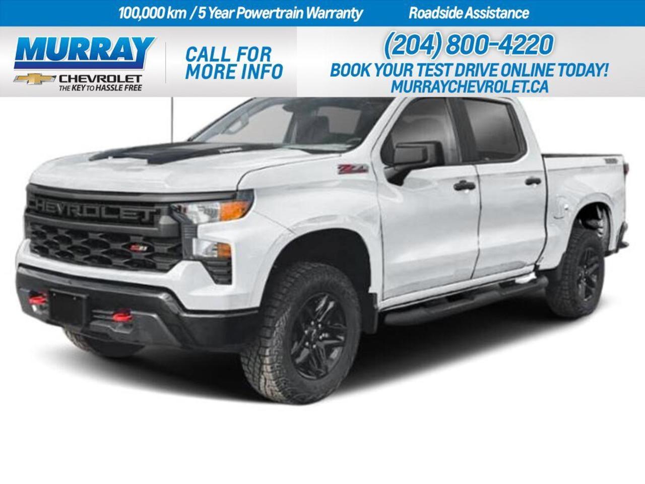 *ENGINE 5.3L ECOTEC3 V8* *CHEVYTEC SPRAY-ON BEDLINER* *TRAILER BRAKE CONTROLLER INTEGRATED*  Experience the rugged elegance of the 2026 Chevrolet Silverado 1500 Custom Trail Boss, a dynamic crew cab pickup ready to take on the streets of Winnipeg with confidence and style. This powerhouse is equipped with a robust Gas V8 5.3L engine, delivering 355 hp and 383 lb-ft of torque for an exhilarating drive. The 10-speed automatic transmission ensures smooth gear transitions and enhances the efficiency and performance of this versatile truck.  Finished in a striking Summit White, the Silverado 1500 boasts practical features like an integrated trailer brake controller and a Chevytec spray-on bedliner, making it an ideal choice for both work and play. Inside, youll find comfort with Jet Black cloth seat trim and modern conveniences such as Bluetooth connection, keyless start, and remote engine start. Safety is a priority with features like lane departure warning, front collision mitigation, and automatic highbeams, ensuring peace of mind wherever your adventures take you.  Dealer Permit #1740