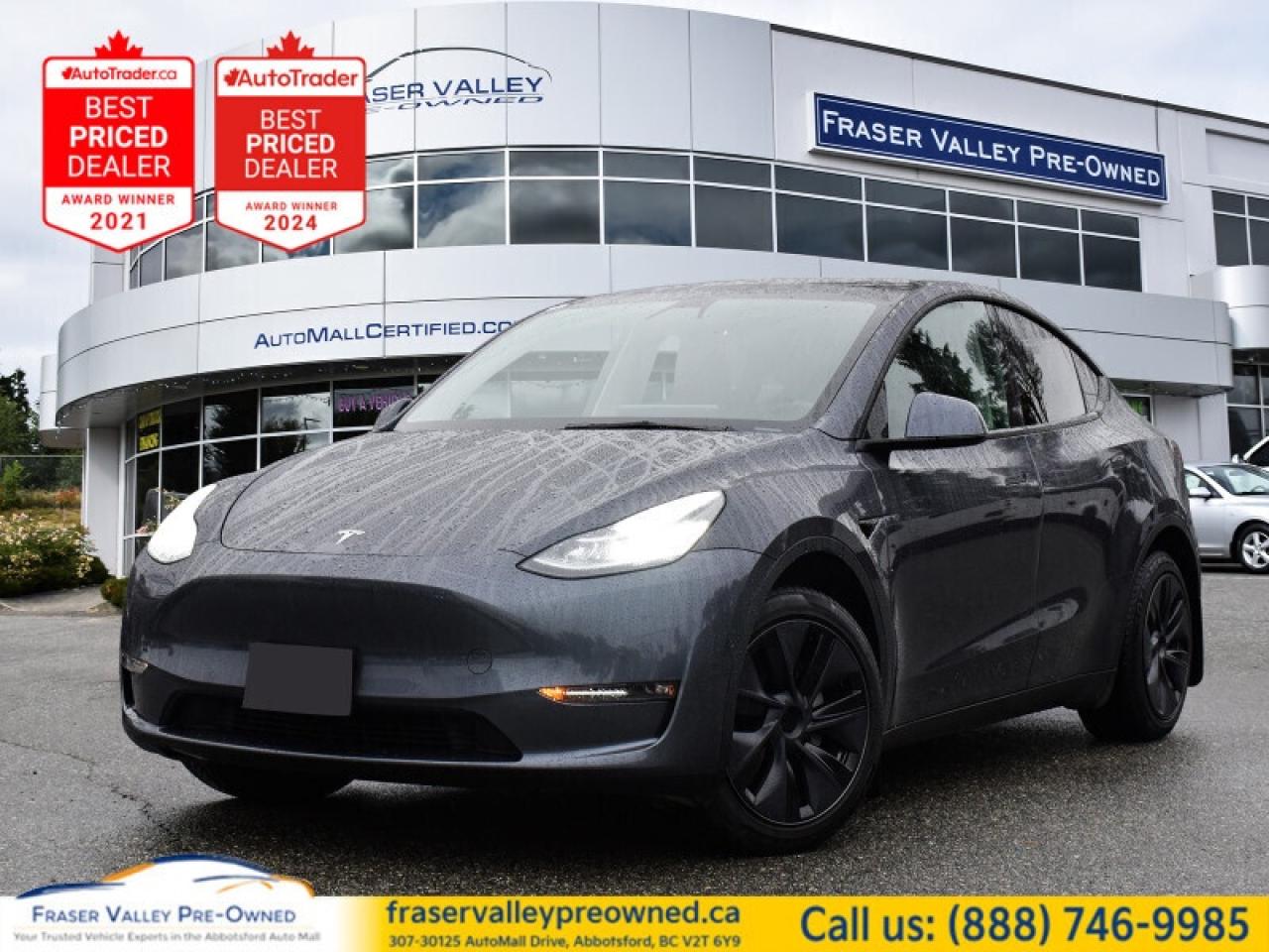 Low Mileage, Fast Charging,  Synthetic Leather Seats,  360 Camera,  Sunroof,  Premium Audio!
 
 Affordable, full electric, and room for the whole family already sets this Model Y apart, all the bells and whistles from Tesla are just icing on the cake. This 2021 Tesla Model Y is for sale today in Abbotsford. 
 
As always, this Tesla Model Y was designed to top its class in safety, with a low center of gravity, rigid structure, and wide angle visibility. But dont make the assumption that it makes this compact SUV plain or boring. With a reported 3.5 second 0-60, a banging sound system, and an interactive touch display, this family adventure vehicle is an all-in-one entertainer and family hauler. For the future of driving, dont miss this Model Y. This low mileage SUV has just 42,587 km. Its nice in colour and is completely accident free based on the CARFAX Report. It has an Automatic transmission and is powered by a Dual Motor: Fr AC Induction/Rr AC Permanent Magnet engine. It may have some remaining factory warranty, please check with dealer for details. 
 
 Our Model Ys trim level is Long Range. It can be hard to decide what the coolest part is in this Tesla SUV. Is it the Tesla premium audio system with caraoke, streaming, smart device integration, traffic maps, Wi-Fi, and an internet browser? Maybe the heated seats, wood trim, synthetic leather upholstery, and a touch of modern design. But the exterior has a power liftgate, full glass roof, automatic LED lighting with fog lamps, alloy wheels, and iconic Tesla styling. Not to mention Tesla Autopilot with lane keep assist, collision mitigation, and distance pacing cruise. Who can decide? This vehicle has been upgraded with the following features: Fast Charging, Synthetic Leather Seats, 360 Camera, Sunroof, Premium Audio, Power Liftgate, Navigation.
 
To apply right now for financing use this link: https://www.fraservalleypreowned.ca/abbotsford-car-loan-application-british-columbia
 
 

| Our Quality Guarantee: We maintain the highest standard of quality that is required for a Pre-Owned Dealership to operate in an Auto Mall. We provide an independent 360-degree inspection report through licensed 3rd Party mechanic shops. Thus, our customers can rest assured each vehicle will be a reliable, and responsible purchase.  |  Purchase Disclaimer: Your selected vehicle may have a differing finance and cash prices. When viewing our vehicles on third party  marketplaces, please click over to our website to verify the correct price for the vehicle. The Sale Price on third party websites will always reflect the Finance Price of our vehicles. If you are making a Cash Purchase, please refer to our website for the Cash Price of the vehicle.  | All prices are subject to and do not include, a $995 Finance Fee, a $995 Document Fee, and a $150 GPS Lot Security fee.   These fees as well as taxes, are included in all listed listed payment quotes. Please speak with Dealer for full details and exact numbers.  o~o