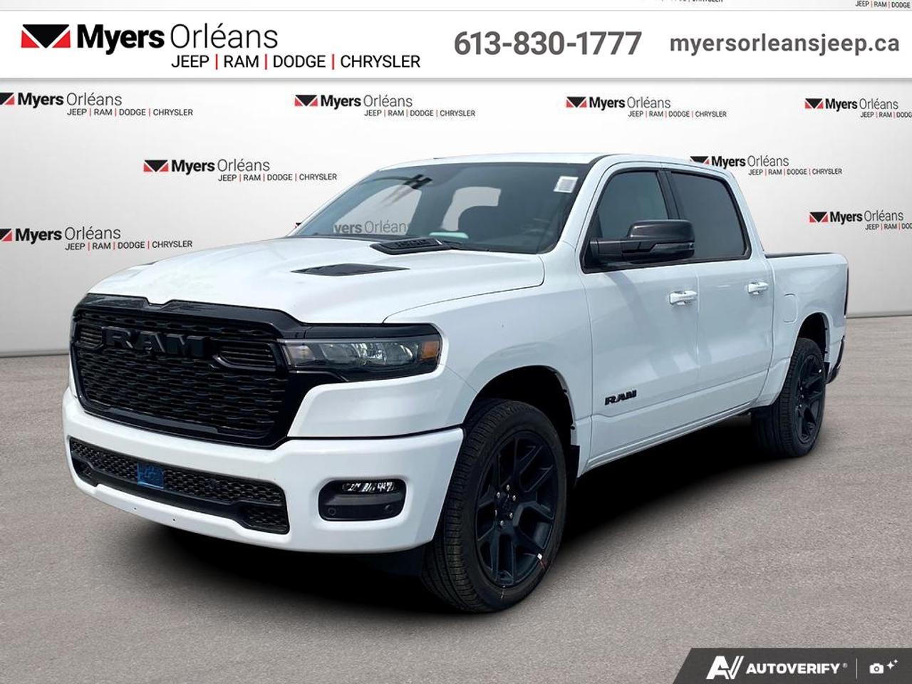 <b>Leather Seats, Night Edition, Sunroof, Sport Performance Hood!</b><br> <br> Built tough yet crafted for comfort, the 2026 Ram 1500 sets a new standard for modern pickup performance.<br> <br>The Ram 1500s unmatched luxury transcends traditional pickups without compromising its capability. Loaded with best-in-class features, its easy to see why the Ram 1500 is so popular. With the most towing and hauling capability in a Ram 1500, as well as improved efficiency and exceptional capability, this truck has the grit to take on any task.<br> <br>This Bright White Crew Cab 4X4 pickup has an Automatic transmission and is powered by a 420HP 3.0L Straight 6 Cylinder Engine. <br> <br> Our 1500s trim level is Sport. This Ram 1500 in Sport trim rewards you with front heated seats, a leather-wrapped heated steering wheel, a 360 camera system, a 10-speaker Alpine audio, and a 12-inch infotainment screen with inbuilt navigation, Apple CarPlay and Android Auto, and 4G LTE Wi-Fi hotspot. Additional features include class IV towing equipment, aluminum wheels, power adjustable pedals, intersection collision assist, evasion assist, lane keep assist with lane departure warning, and even more! This vehicle has been upgraded with the following features: Leather Seats, Night Edition, Sunroof, Sport Performance Hood.<br><br> View the original window sticker for this vehicle with this url <b><a href=http://www.chrysler.com/hostd/windowsticker/getWindowStickerPdf.do?vin=3C6SRFVP3T4166755 target=_blank>http://www.chrysler.com/hostd/windowsticker/getWindowStickerPdf.do?vin=3C6SRFVP3T4166755</a></b>.<br> <br>To apply right now for financing use this link: <a href=https://www.myersorleansjeep.ca/apply-for-financing/ target=_blank>https://www.myersorleansjeep.ca/apply-for-financing/</a><br> <br/>Total rebate of $8250 is reflected in the price. 5.29% financing for 96 months. <br> Buy this vehicle now for the lowest weekly payment of <b>$247.73</b> with $0 down for 96 months @ 5.29% APR O.A.C. ( Plus applicable taxes - **Rebates may not be applicable on all purchase types [cash, lease, or finance]. Eligibility and conditions may vary. Please see dealer for full details and confirmation of eligibility. / Total Obligation of $103054 ). Incentives expire 2026-06-30. See dealer for details. <br><br>The road to new driving experiences begins in our inventory, where youll find an incredible array of brand-new cars, trucks, minivans, and SUVs, including two of our bestselling models, the Dodge Ram 1500 and the Dodge Grand Caravan. If you want to know what the cutting edge of automotive technology looks like, all you have to do is visit Myers Orleans Jeep! Each model comes loaded with the convenient features and cool technology that help make every trip memorable. Looking for additional everyday luxury at a price thats incredibly wallet-friendly? Choose from our selection of quality pre-owned models! If you can think of a road, our friendly and knowledgeable sales team will help you find the perfect vehicle to drive it.<br><br>We may be a well-established dealership thats been part of the community for many years, but that doesnt mean were stuck in the past! At Myers Orleans Jeep, were proud to provide a fresh, modern approach to car buying. Using our array of online tools, you can browse our extensive inventory, schedule a service appointment, order parts, and even apply for credit from wherever youve got a connection. Our goal is to create relationships that will last, and we know that the best way to do this is by providing a dealership experience thats based on honesty, transparency, trust, and a commitment to customers. Stop by today and discover all the ways we go above and beyond for you.<br><br> Come by and check out our fleet of 30+ used cars and trucks and 70+ new cars and trucks for sale in Orleans.  o~o