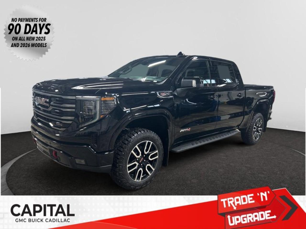 This 2026 GMC Sierra 1500 in Onyx Black is equipped with 4WD and Gas V8 6.2L/376 engine.The Next Generation Sierra redefines what it means to drive a pickup. The redesigned for 2019 Sierra 1500 boasts all-new proportions with a larger cargo box and cabin. It also shaves weight over the 2018 model through the use of a lighter boxed steel frame and extensive use of aluminum in the hood, tailgate, and doors.To help improve the hitching and towing experience, the available ProGrade Trailering System combines intelligent technologies to offer an in-vehicle Trailering App, a companion to trailering features in the myGMC app and multiple high-definition camera views.GMC has altered the pickup landscape with groundbreaking innovation that includes features such as available Rear Camera Mirror and available Multicolour Heads-Up Display that puts key vehicle information low on the windshield. Innovative safety features such as HD Surround Vision and Lane Change Alert with Side Blind Zone alert will also help you feel confident and in control in the Next Generation Seirra.Key features of the Sierra AT4 include: 2-inch factory -installed suspension lift, Off-Road suspension with monotube shock absorbers, Distinct exterior design with black chrome accents, Exclusive athletic premium interior, Available mud terrain-rated Goodyear Wrangler DuraTrac tires, GMC MultiPro Tailgate, Available Head-Up Display with Off-Road Inclinometer, Available High Definition Surround Vision and standard TractionSelect System with available Off-Road mode, and Available 420 hp 6.2L V8 with all-new 10-speed automatic transmission.Check out this vehicles pictures, features, options and specs, and let us know if you have any questions. Helping find the perfect vehicle FOR YOU is our only priority.P.S...Sometimes texting is easier. Text (or call) 306-801-9090 for fast answers at your fingertips!Dealer License #914248Disclaimer: All prices are plus taxes & fees. See dealer for Details. Dealer Permit # 914248 See dealer for Details.