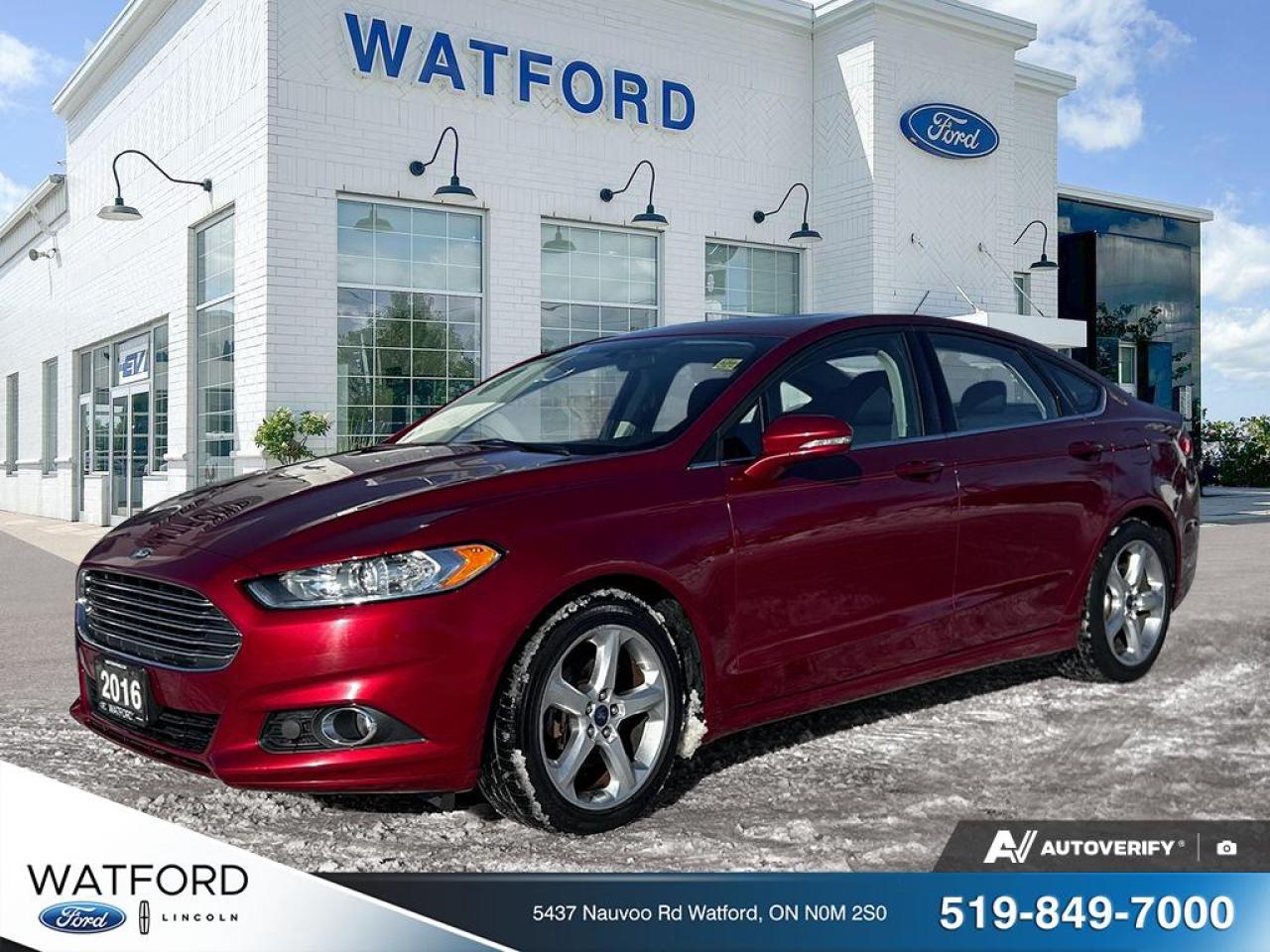 2016 Ford Fusion SE FWD | 1 Owner | 128,710 KM | Ruby Red | Fuel Efficient Sedan

For sale: a well-maintained 2016 Ford Fusion SE FWD finished in eye-catching Ruby Red Metallic. This is a 1-owner Ontario vehicle with 128,710 km, offering a perfect balance of comfort, reliability, and fuel efficiency. Ideal for commuting, daily driving, or a first vehicle.

Vehicle Information

Year: 2016

Make: Ford

Model: Fusion SE

Drivetrain: Front Wheel Drive (FWD)

Engine: 2.5L 4-Cylinder

Transmission: Automatic

Mileage: 128,710 km

Exterior Colour: Ruby Red Metallic

Ownership: 1 Owner

Fuel Type: Gasoline

Key Features

Backup Camera

Bluetooth Hands-Free Calling

Heated Front Seats

Power Driver Seat

Touchscreen Display

Cruise Control

Steering Wheel Audio Controls

Keyless Entry

Alloy Wheels

Air Conditioning

Power Windows, Locks & Mirrors

Condition

This 2016 Ford Fusion SE runs and drives well and is in good condition for its year and mileage. Clean interior, smooth ride, and known for low maintenance costs and strong fuel economy.

Why Buy This Fusion?

Reliable mid-size sedan

Excellent fuel efficiency

Comfortable and spacious interior

Strong resale value

Perfect Ontario commuter car

 Available for viewing by appointment
 Contact for more details or to schedule a test drive


REASONS TO BUY FROM WATFORD FORD

* Brake pads for life.
Receive free brake pads for life of your vehicle when you do all your regular service at 
Watford Ford.

 First oil change covered.
Return to Watford Ford for your complimentary first oil change with your New or Used 
vehicle.
* 1 year road hazard tire protection.
Nails, screws, glass, potholes&no worries. $250 coverage per tire for any road hazards.

* Secure-gard theft protection.
Four thousand dollars ($4,000) or fifty percent (50%) of Actual Cash Value of the Vehicle on the 
Date of Loss, whichever is less, in the event that your Vehicle is stolen and not recovered and 
deemed to be a total loss.