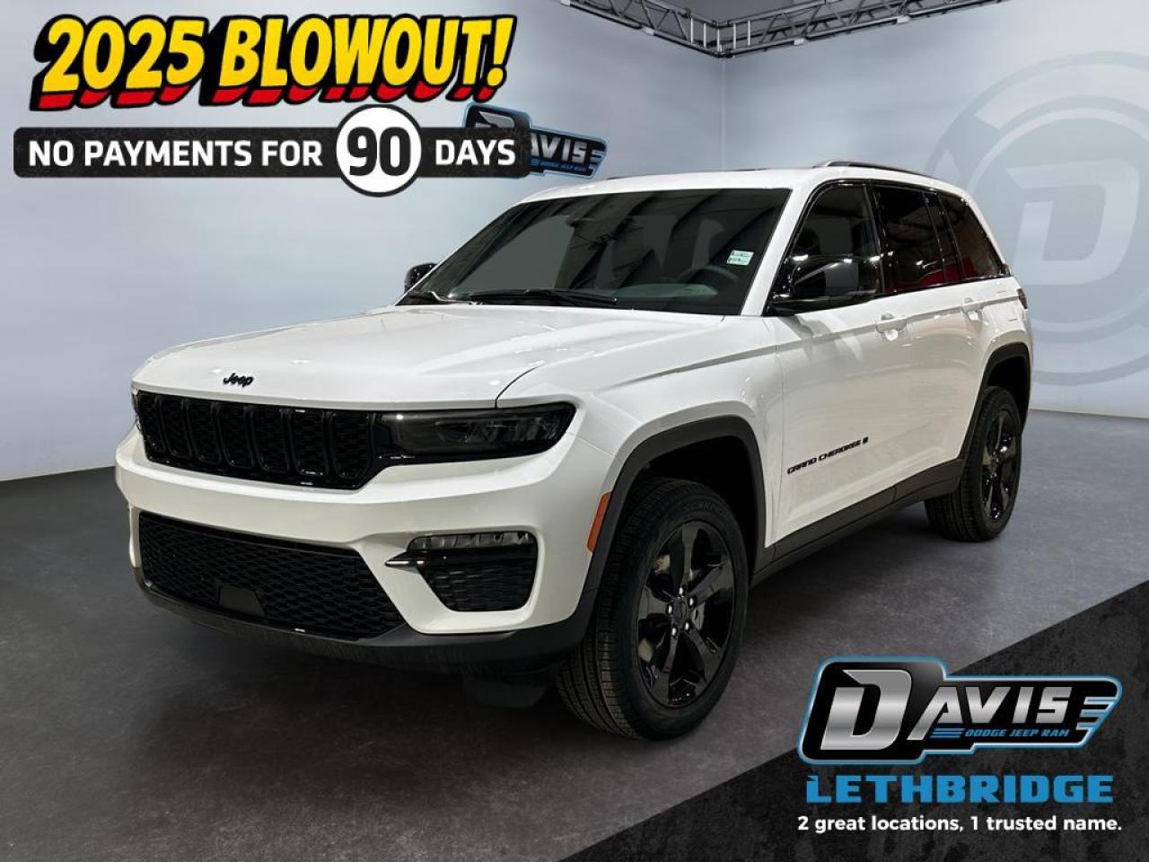 <b>Navigation, Power Liftgate, Heated and Cooled Front Seats, Heated Wheel, Second Row Heated Seats!<br /> <br /></b><br /> <br /> <br />Drive in style with the 2025 Jeep Grand Cherokee Limited 4x4 in Bright White. Its Global Black interior with Capri leatherette seats delivers comfort and sophistication, while the 3.6L Pentastar V6 engine with ESS and 8-speed automatic transmission provide smooth, capable performance.<br /><br />This Limited model features Customer Preferred Package 23E, Black Appearance Package, 20-inch Gloss Black wheels, and a CommandView dual-pane sunroof. Enjoy modern technology with Uconnect 5 NAV with 10.1-inch display, SiriusXM 360L, wireless charging, and 10.25-inch digital gauge cluster. Comfort is enhanced with front heated seats, second-row heated seats, and heated steering wheel.<br /><br />Safety and capability are prioritized with Selec-Terrain Traction Management, Adaptive Cruise Control with Stop and Go, Blind-Spot Monitoring with Rear Cross-Path Detection, Park-Sense Front/Rear Park Assist with Stop, and Full-Speed Forward Collision Warning Plus. Combining luxury, advanced technology, and Jeeps legendary 4x4 performance, this Grand Cherokee Limited is ready for any journey.<br /> <br />To apply right now for financing use this link: <a href=https://www.bridgecitychrysler.com/pre-approval/ target=_blank rel=nofollow noopener noreferrer>https://www.bridgecitychrysler.com/pre-approval/</a><br /><br /> <br /><br />As a premier Chrysler, Dodge, Jeep and RAM dealership, Bridge City Chrysler proudly offers an extensive selection of new and used vehicles to meet every drivers needs. Customers across Lethbridge, Fort Macleod, Taber, Claresholm, Coaldale, and beyond trust us for daily vehicle specials, certified service and parts, and a seamless online inventory experience. <br /><br /> With competitive financing options and expert support, we make car buying easy and enjoyable. <br /><br /> Ready to hit the road? Schedule your test drive today at Bridge City Chrysler, your trusted Chrysler, Dodge, Jeep and RAM dealer in Lethbridge, Alberta.<br /><br /> Vehicle pricing offer shown expires 2026-01-31. <br /> Come by and check out our fleet of 80+ used cars and trucks and 120+ new cars and trucks for sale in Lethbridge. o~o