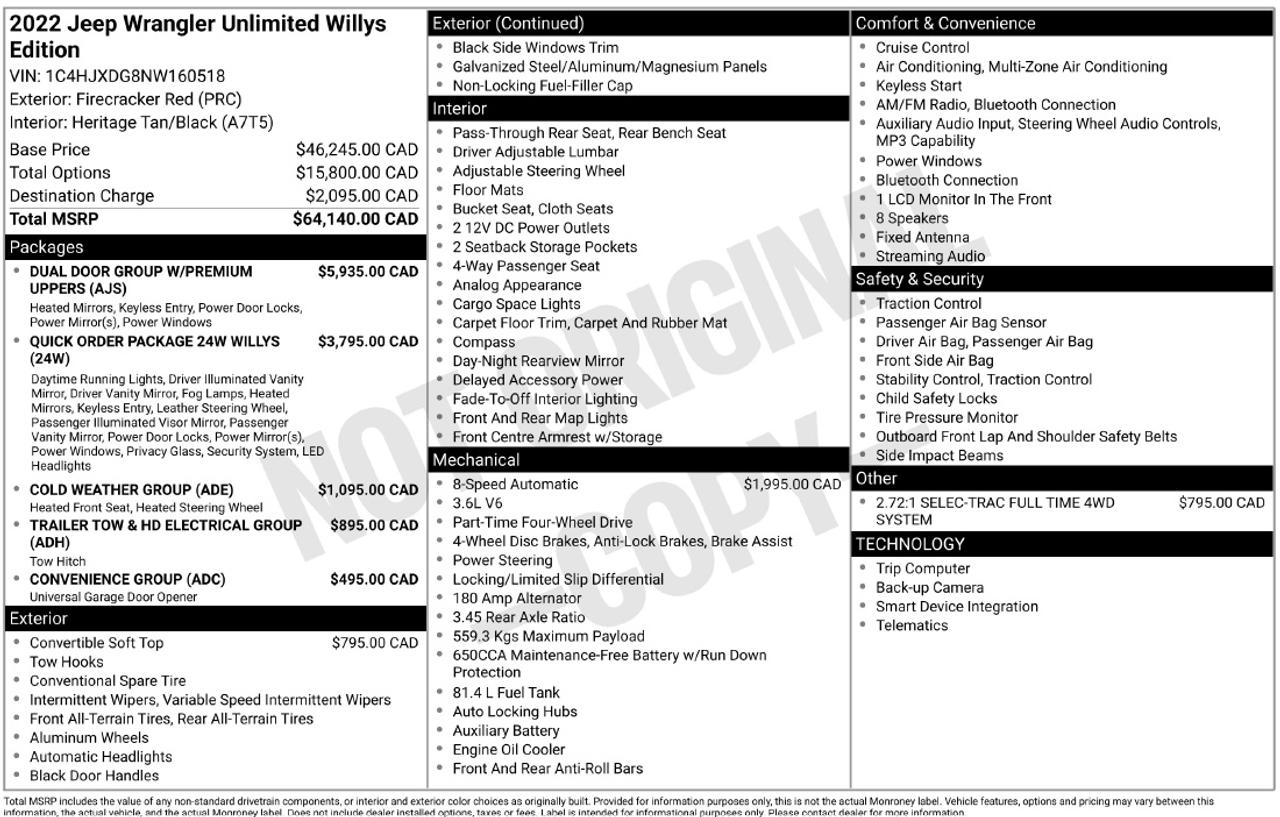 2022 Jeep Wrangler Unlimited Sport HEATED FRONT SEATS | HEATED STEERING WHEEL | WILLY Photo