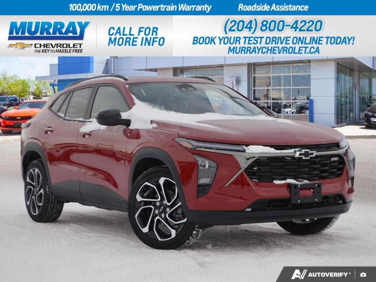 *JET BLACK WITH RED ACCENTS EVOTEX SEAT TRIM* *SUNROOF PACKAGE* *ENGINE BLOCK HEATER*  Step into the future with the 2026 Chevrolet Trax 2RS, a sporty SUV that redefines driving pleasure. Located right here in Winnipeg, this sleek vehicle commands attention with its Apex Red exterior and exquisite Jet Black with Red Accents Evotex seat trim. The sunroof package invites the sky into your journey, complete with wireless charging for your devices, ensuring you&rsquo;re always connected. Under the hood, the Ecotec 1.2L Turbocharged engine, paired with a seamless 6-speed automatic transmission, promises a thrilling yet smooth ride.  The Chevrolet Trax 2RS is designed for those who value both style and advanced technology. Enjoy the peace of mind provided by features like Lane Keeping Assist, Blind Spot Monitor, and Adaptive Cruise Control, all working together to keep you safe on the road. The heated front seats and steering wheel add a touch of luxury to every drive, while the smart device integration keeps your tech at your fingertips. Experience the perfect blend of performance and sophistication with the new Trax 2RS, ready to take on the streets of Winnipeg with unmatched flair.  Dealer Permit #1740