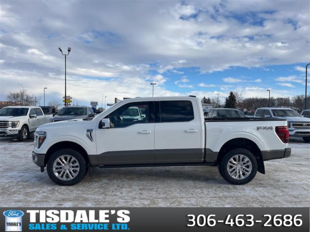 <b>Leather Seats, FX4 Off-Road Package, 20 inch Chrome Wheels, Spray-in Bedliner!</b><br> <br> <br> <br>Check out the large selection of new Fords at Tisdales today!<br> <br>The Ford F-150 is for those who think a day off is just an opportunity to get more done. <br> <br>Just as you mold, strengthen and adapt to fit your lifestyle, the truck you own should do the same. The Ford F-150 puts productivity, practicality and reliability at the forefront, with a host of convenience and tech features as well as rock-solid build quality, ensuring that all of your day-to-day activities are a breeze. Theres one for the working warrior, the long hauler and the fanatic. No matter who you are and what you do with your truck, F-150 doesnt miss.<br> <br>This Star White Tri-Coat Crew Cab 4X4 pickup has an Automatic transmission and is powered by a 400HP 3.5L V6 Cylinder Engine. <br> <br> Our F-150s trim level is King Ranch. This F-150 King Ranch takes things even further, with a drivers head up display unit, a dual-panel sunroof, power running boards and a power tailgate, along with other great standard features such as premium Bang & Olufsen audio, ventilated and heated leather-trimmed seats with lumbar support, remote engine start, adaptive cruise control, FordPass 5G mobile hotspot, and a 12-inch infotainment screen powered by SYNC 4 with inbuilt navigation, Apple CarPlay and Android Auto. Safety features also include blind spot detection, lane keeping assist with lane departure warning, front and rear collision mitigation, and an aerial view camera system. This vehicle has been upgraded with the following features: Leather Seats, FX4 Off-Road Package, 20 inch Chrome Wheels, Spray-in Bedliner.<br><br> View the original window sticker for this vehicle with this url <b><a href=http://www.windowsticker.forddirect.com/windowsticker.pdf?vin=1FTFW6L81SFC64275 target=_blank>http://www.windowsticker.forddirect.com/windowsticker.pdf?vin=1FTFW6L81SFC64275</a></b>.<br> <br>To apply right now for financing use this link: <a href=http://www.tisdales.com/shopping-tools/apply-for-credit.html target=_blank>http://www.tisdales.com/shopping-tools/apply-for-credit.html</a><br><br> <br/> Total  rebate of $7500 is reflected in the price.   4.99% financing for 84 months. <br> Buy this vehicle now for the lowest bi-weekly payment of <b>$637.59</b> with $0 down for 84 months @ 4.99% APR O.A.C. ( Plus applicable taxes -  $699 administration fee included in sale price.   ).  Incentives expire 2026-01-27.  See dealer for details. <br> <br>Tisdales is not your standard dealership. Sales consultants are available to discuss what vehicle would best suit the customer and their lifestyle, and if a certain vehicle isnt readily available on the lot, one will be brought in. o~o