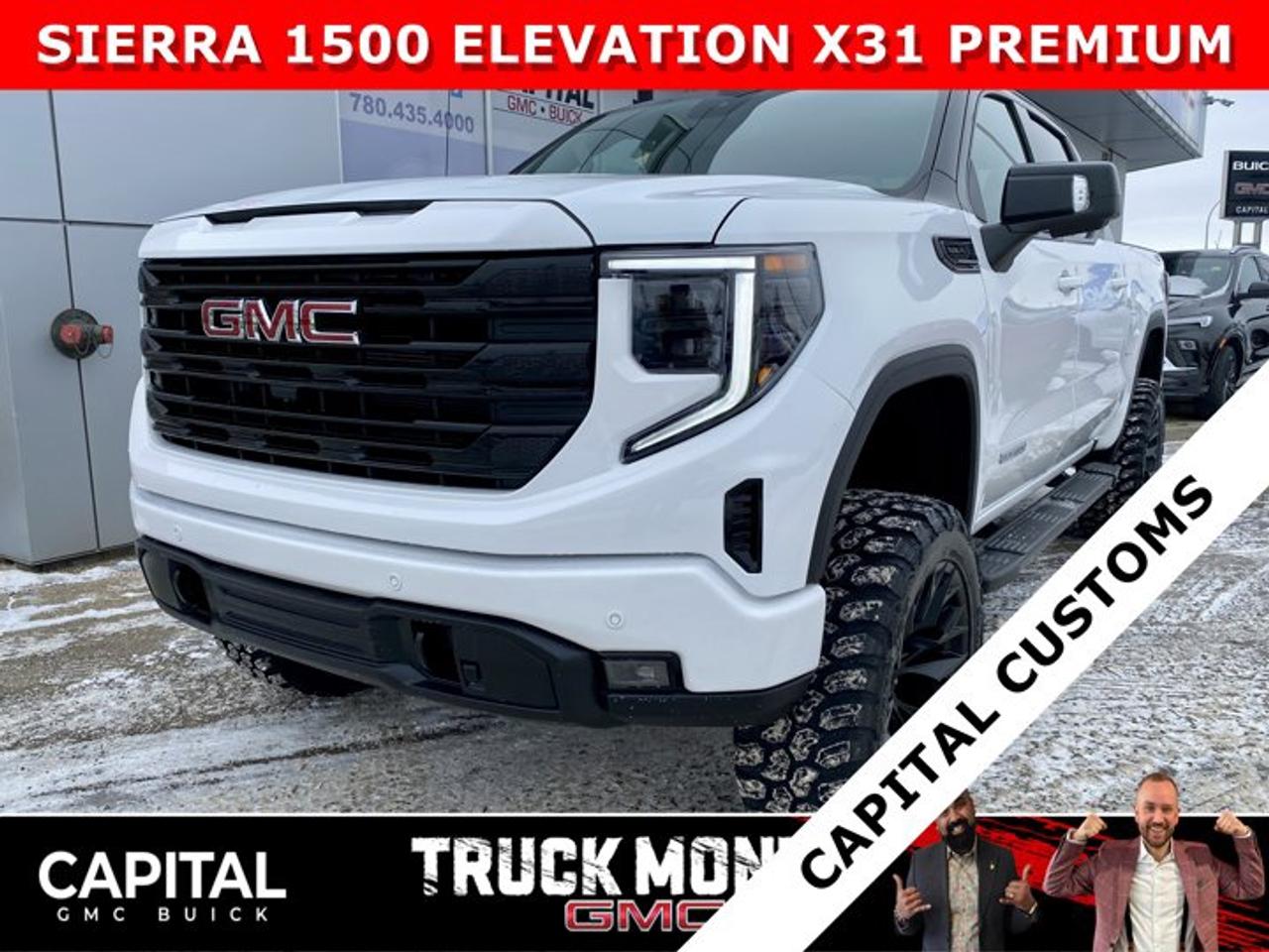 *CAPITAL CUSTOMS* - This truck is equipped with a 6 Zone lift kit, 22 Fuel Flame Wheels & 35x12.50R22 Mud Terrain tires & Panda Spec Roof.Take a look at this 2026 GMC SIERRA 1500 Elevation Premium Package... Fully Equipped with Power Sunroof, Elevation Black Package, Heated Leather BUCKET Seats, X31 Package, Dual Exhaust, Heated Steering, Adaptive Cruise Control, 360 CAM, 6 Assist Steps, MultiPro Tailgate, Integrated Brake Controller, Wireless Charger, Blind Zone monitoring, and so much more!Ask for the Internet Department for more information or book your test drive today! Text 507-585-4395 for fast answers at your fingertips!AMVIC Licensed Dealer - Licence Number B1044900Disclaimer: All prices are plus taxes and include all cash credits and loyalties. See dealer for details. AMVIC Licensed Dealer # B1044900