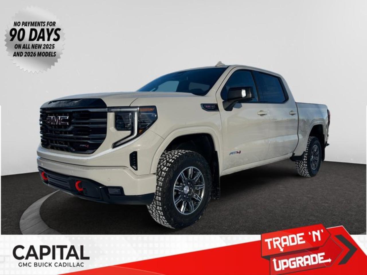 This 2026 GMC Sierra 1500 in Coastal Dune is equipped with 4WD and Gas V8 6.2L/376 engine.The Next Generation Sierra redefines what it means to drive a pickup. The redesigned for 2019 Sierra 1500 boasts all-new proportions with a larger cargo box and cabin. It also shaves weight over the 2018 model through the use of a lighter boxed steel frame and extensive use of aluminum in the hood, tailgate, and doors.To help improve the hitching and towing experience, the available ProGrade Trailering System combines intelligent technologies to offer an in-vehicle Trailering App, a companion to trailering features in the myGMC app and multiple high-definition camera views.GMC has altered the pickup landscape with groundbreaking innovation that includes features such as available Rear Camera Mirror and available Multicolour Heads-Up Display that puts key vehicle information low on the windshield. Innovative safety features such as HD Surround Vision and Lane Change Alert with Side Blind Zone alert will also help you feel confident and in control in the Next Generation Seirra.Key features of the Sierra AT4 include: 2-inch factory -installed suspension lift, Off-Road suspension with monotube shock absorbers, Distinct exterior design with black chrome accents, Exclusive athletic premium interior, Available mud terrain-rated Goodyear Wrangler DuraTrac tires, GMC MultiPro Tailgate, Available Head-Up Display with Off-Road Inclinometer, Available High Definition Surround Vision and standard TractionSelect System with available Off-Road mode, and Available 420 hp 6.2L V8 with all-new 10-speed automatic transmission.Check out this vehicles pictures, features, options and specs, and let us know if you have any questions. Helping find the perfect vehicle FOR YOU is our only priority.P.S...Sometimes texting is easier. Text (or call) 306-801-9090 for fast answers at your fingertips!Dealer License #914248Disclaimer: All prices are plus taxes & fees. See dealer for Details. Dealer Permit # 914248 See dealer for Details.