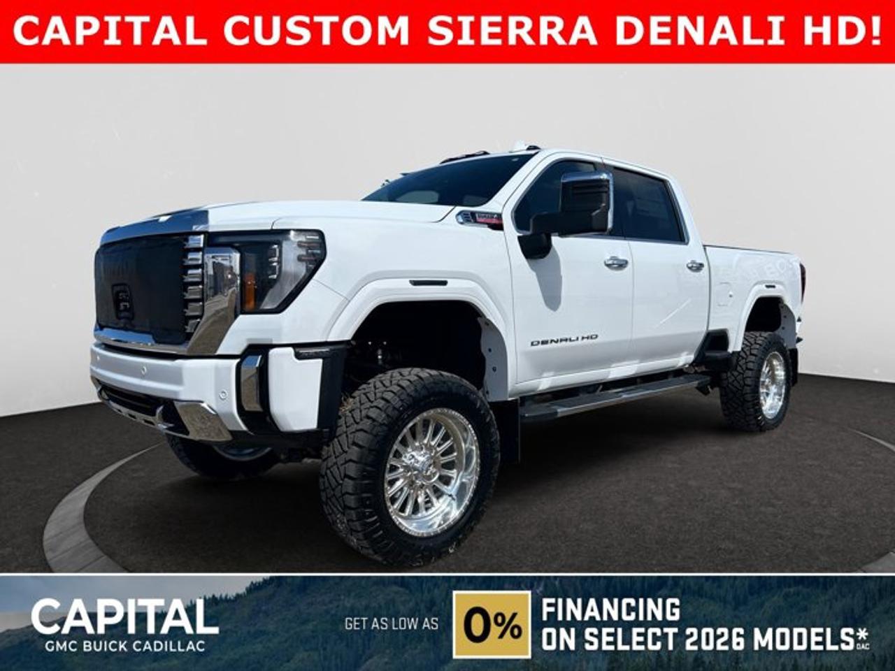 This 2026 GMC Sierra Denali 2500HD in Summit White is equipped with 4WD and Turbocharged Diesel V8 6.6L/ engine.* This Capital Customer is loaded with accessories including a 6.5 lift kit, smoked lights, paint to match fender flares, trigger flaps, American Force wheels and nitto 37 tires!*Check out this vehicles pictures, features, options and specs, and let us know if you have any questions. Helping find the perfect vehicle FOR YOU is our only priority.P.S...Sometimes texting is easier. Text (or call) 306-801-9090 for fast answers at your fingertips!Dealer License #914248Disclaimer: All prices are plus taxes & fees. See dealer for Details. Dealer Permit # 914248 See dealer for Details.