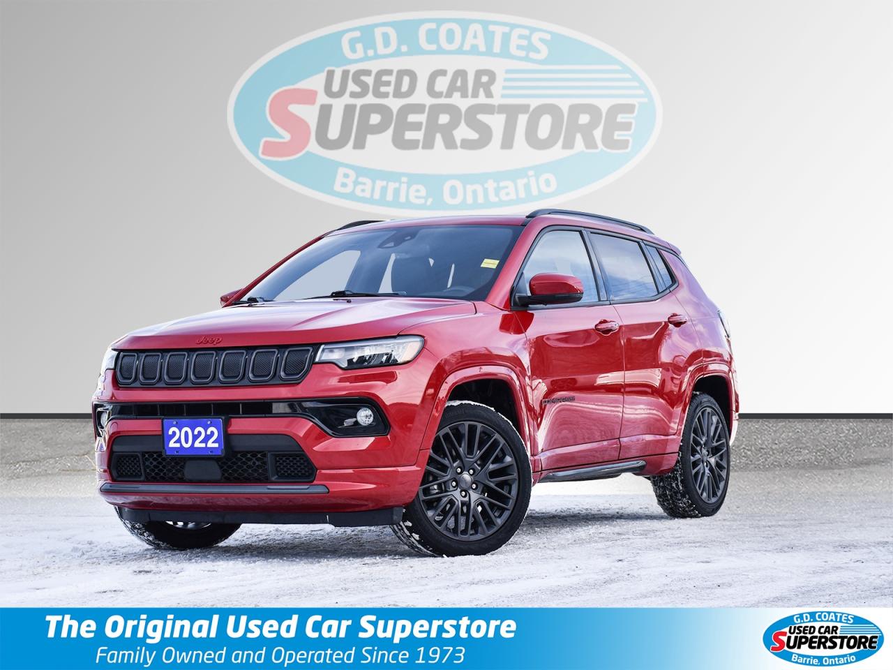 This 2022 Jeep Compass (RED) Edition 4x4 is a bold, head-turning crossover that gives back while looking this good. With a peppy 2.4L engine and only 68,036 km, this no-accident, certified, deep-cleaned ride rocks the iconic red accents and a loaded cabin-ready for city streets or weekend trails.  Whats the deal? ~Heated leather seats & steering wheel - Warmer than a campfire on a crisp night.  ~Power moonroof - Drop in sunshine or flex under the stars.  ~Backup camera - Parking made easy, even in tight spots.  ~LED headlights - Light up the road like a rock concert.  ~Blind Spot Alert - Watches your six better than your co-pilot.  ~Android Auto & Apple CarPlay - Your phone, bigger and better on the screen.  ~Alpine premium audio - Bass so good youll feel it in your chest.  ~Signature (RED) styling - Stand out, do good -part of every (RED) purchase fights global health emergencies.  ~2.4L engine & 4x4 - 177 hp with Jeep grip for any weather or adventure.   Mileage: 68,036 km -this Compass is barely broken in and ready for more. Price: A deal so sweet, youll think were tossing in free cherry slushies! (Were not, but its that good.)   The Deal: Certified, no accidents, and scrubbed cleaner than your kitchen before a potluck, this Jeep Compass (RED) Edition 4x4 is the perfect mix of style, tech, capability, and a cause. Disclaimer: Buying this Compass is like adopting a trail-ready rockstar- its sharp, loud, and might tempt you to take the long way just to be seen. Seller not responsible for spontaneous photo stops, jealous stares from boring crossovers, or you refusing to park because that Alpine sound is just too perfect. Drive bold, live red!  Contact us to snag this awesome Jeep!  G. D. Coates - The Original Used Car Superstore!       Our Financing: We have financing for everyone regardless of your history. We have been helping people rebuild their credit since 1973 and can get you approvals other dealers cant. Our credit specialists will work closely with you to get you the approval and vehicle that is right for you. Come see for yourself why were known as The Home of The Credit Rebuilders!       Our Warranty: G. D. Coates Used Car Superstore offers fully insured warranty plans catered to each customers individual needs. Terms are available from 3 months to 7 years and because our customers come from all over, the coverage is valid anywhere in North America.       Parts & Service: We have a large eleven bay service department that services most makes and models. Our service department also includes a cleanup department for complete detailing and free shuttle service. We service what we sell! We sell and install all makes of new and used tires. Summer, winter, performance, all-season, all-terrain and more! Dress up your new car, truck, minivan or SUV before you take delivery! We carry accessories for all makes and models from hundreds of suppliers. Trailer hitches, tonneau covers, step bars, bug guards, vent visors, chrome trim, LED light kits, performance chips, leveling kits, and more! We also carry aftermarket aluminum rims for most makes and models.       Our Story: Family owned and operated since 1973, we have earned a reputation for the best selection, the best reconditioned vehicles, the best financing options and the best customer service! We are a full service dealership with a massive inventory of used cars, trucks, minivans and SUVs. Chrysler, Dodge, Jeep, Ford, Lincoln, Chevrolet, GMC, Buick, Pontiac, Saturn, Cadillac, Honda, Toyota, Kia, Hyundai, Subaru, Suzuki, Volkswagen - Weve Got Em! Come see for yourself why G. D. Coates Used Car Superstore was voted Barries Best Used Car Dealership!