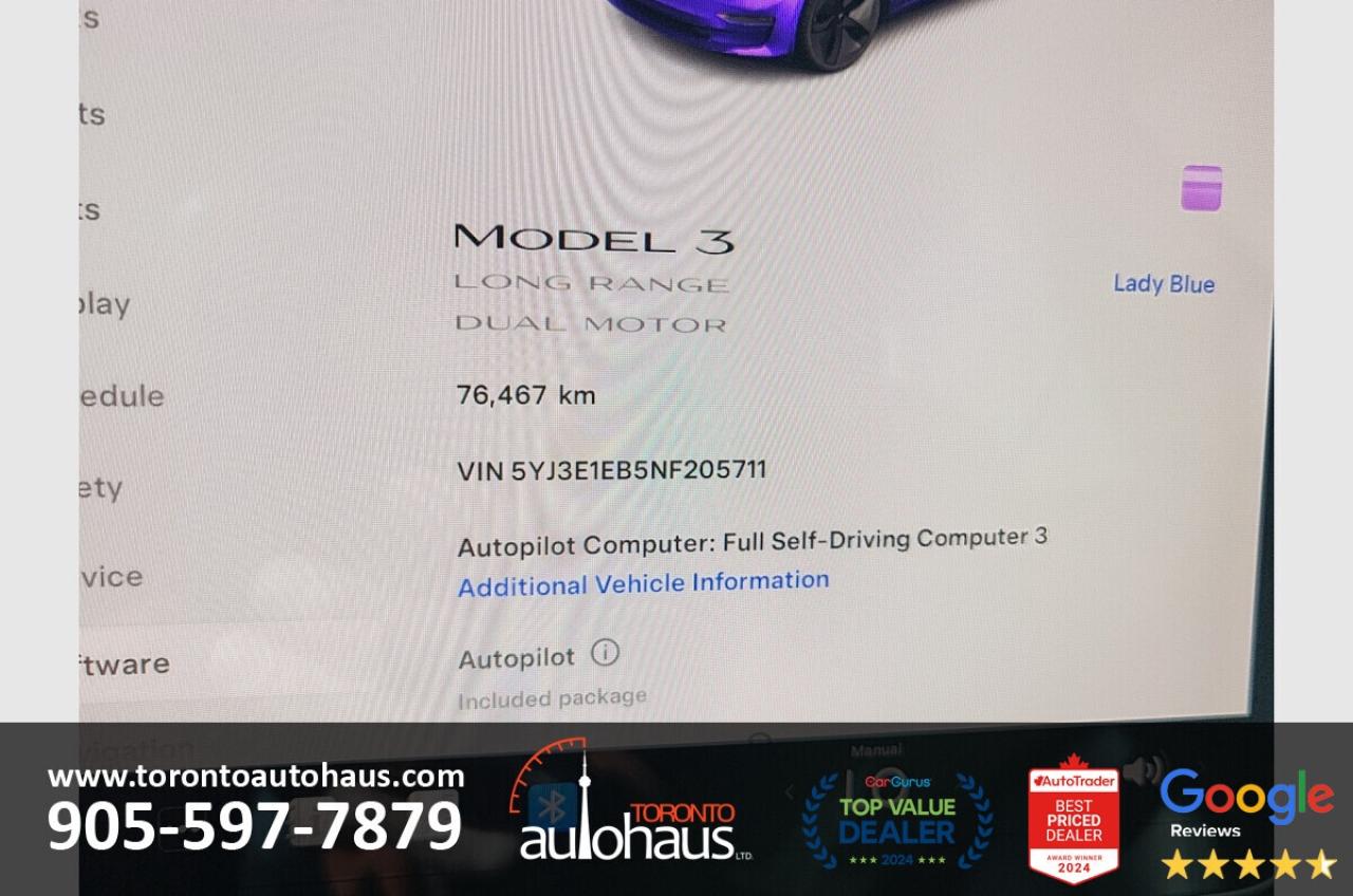 2022 Tesla Model 3 LR AWD I OVER 100 TESLAS EVSUPERSTORE.CA Photo