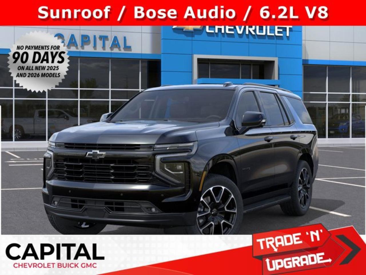 Accessories Include: Borla S-Type Cat-Back Exhaust SystemThis Chevrolet Tahoe boasts a Gas V8 6.2L/ engine powering this Automatic transmission. TRANSMISSION, 10-SPEED AUTOMATIC electronically controlled with overdrive, includes Traction Select System including tow/haul (STD), SUNROOF, POWER PANORAMIC, DUAL-PANE, TILT-SLIDING with express-open and close and power sunshade, SEATS, SECOND ROW BUCKET, POWER RELEASE.*This Chevrolet Tahoe Comes Equipped with These Options *RST CAPABILITY PACKAGE includes (Z95) Magnetic Ride Control, (F47) Air Ride Adaptive Suspension and (DCH) power-sliding centre console, MAX TRAILERING PACKAGE includes (ZL6) Advanced Trailering Package, (JL1) trailer brake controller and (V03) extra capacity cooling system Also includes (NQH) 2-speed active transfer case and (JHD) Hill Descent Control on 4WD models., LPO, PREMIUM LINER PROTECTION PACKAGE includes (AAK) 1st and 2nd row premium floor liners, LPO, (RIB) 3rd row all-weather floor liner, LPO and (CAV) all-weather cargo mat, LPO (dealer-installed), COMFORT PACKAGE includes (A45) memory settings, (UQS) Bose 10-speaker Surround with CenterPoint, (DXR) outside heated power-adjustable, power-folding, body-colour mirrors with driver-side auto-dimming and integrated turn signal indicators, (KI3) heated steering wheel, (KA6) second row outboard heated seats, (ATT) second row power 60/40 split-folding bench seats, (AS8) third row power 60/40 split-folding bench seats, (TGE) LED animated headlamps and (TAU) LED animated tail lamps , RST PREFERRED EQUIPMENT GROUP includes standard equipment, LPO, PREMIUM FLOOR LINERS, 1ST AND 2ND ROWS WITH PREMIUM BRAND BADGING (dealer-installed), LPO, ALL-WEATHER FLOOR LINERS, 3RD ROW (dealer-installed), LPO, ALL-WEATHER CARGO MAT (dealer-installed), ENGINE, 6.2L ECOTEC3 V8 with Dynamic Fuel Management, Direct Injection and Variable Valve Timing, includes aluminum block construction (420 hp [313 kW] @ 5600 rpm, 460 lb-ft of torque [624 Nm] @ 4100 rpm), ENGINE BLOCK HEATER.*Stop By Today *A short visit to Capital Chevrolet Buick GMC Inc. located at 13103 Lake Fraser Drive SE, Calgary, AB T2J 3H5 can get you a tried-and-true Tahoe today!