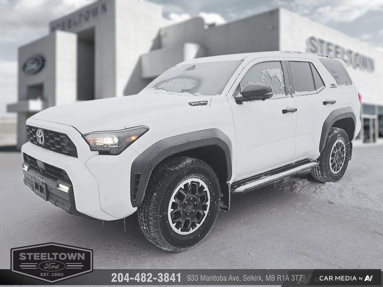 We value your TIME, we wont waste it or your gas is on us!   We offer extended test drives and if you cant make it out to us we will come straight to you!<br><br><br> <br>  There isnt a rocky trail or a water crossing that can stop this legendary Toyota 4Runner. This 2025 Toyota 4Runner is for sale today in Selkirk. <br> <br>For decades, 4Runners have earned the reputation of being celebrated off-road icons, thanks to their solid reliability and robust engineering. This 2025 4Runner also doubles as a great family SUV, with more than enough space and creature comforts to take you and yours on an extended weekend getaway, or even everyday urban runs. Whether rain or shine, you can rest assured that this Toyota 4Runner will deliver.This  SUV has 15,193 kms. Its White in colour and is completely accident free based on the <a href=https://vhr.carfax.ca/?id=aQ+oSgKyG8UdnuDvJstaPR71Ob4X3B+X target=_blank>CARFAX Report</a>. It has an Automatic transmission and is powered by a  326HP 2.4L 4 Cylinder Engine. <br> <br>To apply right now for financing use this link: <a href=http://www.steeltownford.com/?https://CreditOnline.dealertrack.ca/Web/Default.aspx?Token=bf62ebad-31a4-49e3-93be-9b163c26b54c&La target=_blank>http://www.steeltownford.com/?https://CreditOnline.dealertrack.ca/Web/Default.aspx?Token=bf62ebad-31a4-49e3-93be-9b163c26b54c&La</a><br><br> <br/><br>Family owned and operated in Selkirk for 35 Years.  <br>Steeltown Ford is located just 20 minutes North of the Perimeter Hwy, with an onsite banking center that offers free consultations. <br>Ask about our special dealer rates available through all major banks and credit unions.<br><br><br>Steeltown Ford Protect Plus includes:<br>- Life Time Tire Warranty <br>Cars cost less in Selkirk <br><br>Dealer Permit # 1039<br><br><br> Come by and check out our fleet of 100+ used cars and trucks and 140+ new cars and trucks for sale in Selkirk.  o~o