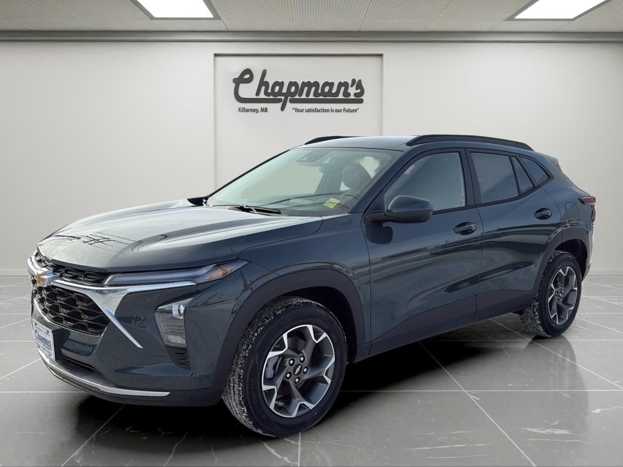 <p>The <strong>2026 Chevrolet Trax LT FWD</strong> delivers impressive technology, everyday comfort, and standout style in a compact SUV thats easy to drive and easy to own. Finished in sleek <strong>Cypress Grey</strong> with a sporty <strong>Jet Black interior featuring blue accents</strong>, this Trax offers a fresh, modern look paired with excellent efficiency and versatility.</p><p>Powered by a fuel-efficient <strong>ECOTEC 1.2L Turbo engine</strong> matched with a smooth <strong>6-speed automatic transmission</strong>, the Trax provides responsive performance thats ideal for city driving, commuting, and weekend errands.</p><h2><strong>Performance & Efficiency</strong></h2><ul><li><p><strong>ECOTEC 1.2L Turbocharged Engine</strong></p></li><li><p><strong>6-Speed Automatic Transmission</strong></p></li><li><p><strong>Front-Wheel Drive</strong></p></li><li><p><strong>StabiliTrak Stability Control with Traction Control</strong></p></li><li><p><strong>Electric Power Steering</strong></p></li><li><p><strong>Impressive Fuel Economy</strong>  only <strong>8.1 L/100 km combined</strong></p></li></ul><h2><strong>Interior Comfort & Convenience</strong></h2><p>Smartly designed for daily use with comfortable seating and flexible space:</p><ul><li><p><strong>Heated Front Seats</strong></p></li><li><p><strong>Automatic Climate Control</strong></p></li><li><p><strong>6-Way Manual Driver Seat & 4-Way Manual Passenger Seat</strong></p></li><li><p><strong>60/40 Split-Folding Rear Seat</strong></p></li><li><p><strong>Rear Cargo Privacy Cover</strong></p></li><li><p><strong>Deep-Tinted Rear Windows</strong></p></li><li><p><strong>Front Armrest with Storage</strong></p></li></ul><h2><strong>Advanced Technology & Connectivity</strong></h2><p>Big-screen tech thats easy to use and easy to love:</p><ul><li><p><strong>11" HD Colour Touchscreen Infotainment System</strong></p></li><li><p><strong>Wireless Apple CarPlay & Wireless Android Auto</strong></p></li><li><p><strong>8" Fully Digital Driver Information Centre</strong></p></li><li><p><strong>Bluetooth Audio Streaming (2 Active Devices)</strong></p></li><li><p><strong>Remote Vehicle Start</strong></p></li><li><p><strong>Keyless Open & Start</strong></p></li><li><p><strong>6-Speaker Audio System</strong></p></li><li><p><strong>SiriusXM Audio with Trial</strong></p></li><li><p><strong>OnStar Basics (Up to 8 Years)</strong></p></li></ul><h2><strong>Safety & Driver Assistance</strong></h2><p>Equipped with an extensive suite of standard safety features:</p><ul><li><p><strong>Chevrolet Safety Assist</strong>, including:</p><ul><li><p>Automatic Emergency Braking</p></li><li><p>Forward Collision Alert</p></li><li><p>Front Pedestrian Braking</p></li><li><p>Lane Keep Assist with Lane Departure Warning</p></li><li><p>Following Distance Indicator</p></li><li><p>IntelliBeam Automatic High Beams</p></li></ul></li><li><p><strong>Adaptive Cruise Control</strong></p></li><li><p><strong>Lane Change Alert with Side Blind Zone Alert</strong></p></li><li><p><strong>Rear Cross Traffic Alert</strong></p></li><li><p><strong>Rear Park Assist</strong></p></li><li><p><strong>HD Rear Vision Camera</strong></p></li><li><p><strong>Tire Pressure Monitoring System</strong></p></li></ul><h2><strong>Exterior Highlights</strong></h2><p>Modern styling with functional details:</p><ul><li><p><strong>17" Grey-Painted Machined Aluminum Wheels</strong></p></li><li><p><strong>LED Headlamps & LED Daytime Running Lamps</strong></p></li><li><p><strong>Body-Colour Door Handles & Mirror Caps</strong></p></li><li><p><strong>Power-Adjustable Outside Mirrors</strong></p></li><li><p><strong>Rear Window Defogger & Rear Wiper</strong></p></li></ul><h3><strong>Why Choose This Trax LT</strong></h3><p>With its <strong>large touchscreen</strong>, <strong>advanced safety tech</strong>, <strong>heated seats</strong>, <strong>excellent fuel efficiency</strong>, and <strong>great value</strong>, the <strong>2026 Chevrolet Trax LT FWD</strong> is a smart choice for drivers looking for modern features in a compact, affordable SUV.</p><p>2 Year/24,000 kilometer* Complimentary Oil Changes (2 total)</p><p>3 Year/60,000 kilometer* Base Warranty Coverage</p><p>5 Year/100,000 kilometer* Powertrain Component Warranty Coverage</p><p>5 Year/100,000 kilometer* Courtesy Transportation and 24/7 Roadside Assistance</p><p>6 Year/160,000 kilometer* Sheet Metal (Rust Through) Perforation Warranty Coverage</p><p>*Whichever Comes First.</p><p>Price Includes Dealer Fee.</p><p>Price Excludes PST & GST.</p><p>Financing Options Available, Call For More Details.</p> <p><strong>*While every reasonable effort is made to ensure the accuracy of this information, we are not responsible for any error or omissions contained on these pages. Please verify any information in question with Chapman Motors Ltd.</strong></p>