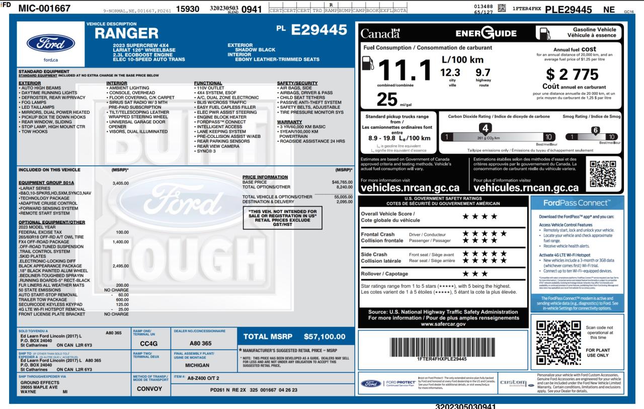 2023 Ford Ranger Lariat 501A | NO ACCIDENTS | 1 OWNER | FX4 | TOW Photo