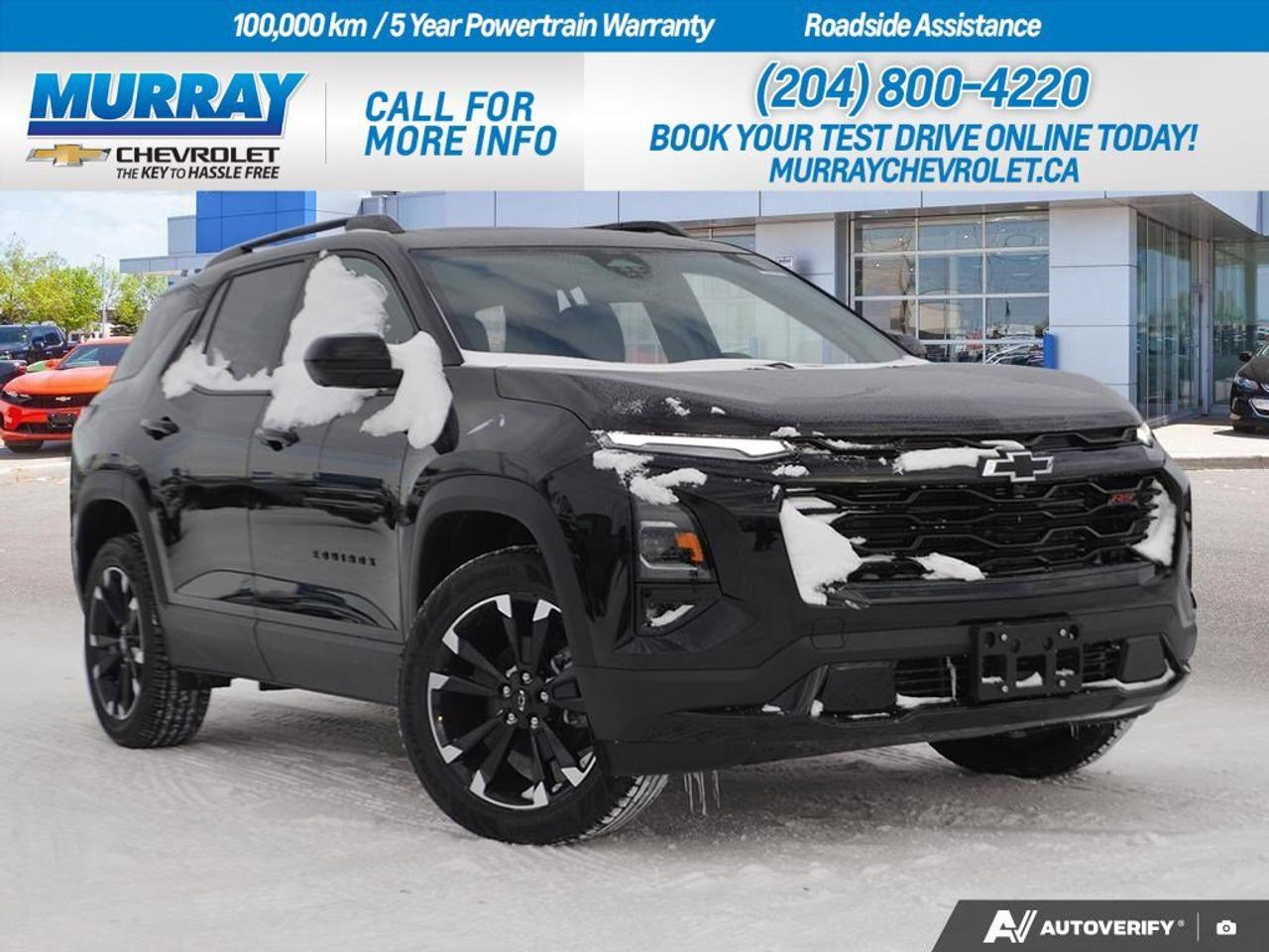 * PANORAMIC SUNROOF WITH POWER SUNSHADE * * CONVENIENCE PACKAGE III * * SAFETY AND TECHNOLOGY PACKAGE *  Experience the future of driving with the 2026 Chevrolet Equinox AWD RS, available now in Winnipeg. This sleek sport utility vehicle is designed for both style and performance, featuring a striking Mosaic Black Metallic exterior. The heart of the Equinox is its 1.5L Turbocharged DOHC 4-Cylinder engine, delivering impressive power and efficiency, smoothly paired with an 8-speed automatic transmission for effortless driving.  Inside, the Equinox ensures you travel in comfort and sophistication. The black with red accents Evotex seat trim adds a touch of luxury, while the Convenience Package III enhances your ride with ventilated front seats, heated rear outboard seats, and memory settings for personalized comfort. Stay connected on the go with Bluetooth connection, WiFi hotspot, and smart device integration.  Safety is paramount in the Equinox, featuring the advanced Safety and Technology Package. This includes a rear camera mirror, HD surround vision, and traffic sign recognition, all designed to provide peace of mind on every journey. Additional features like lane keeping assist, adaptive cruise control, and blind spot monitoring ensure a secure and confident drive.  Dealer Permit #1740