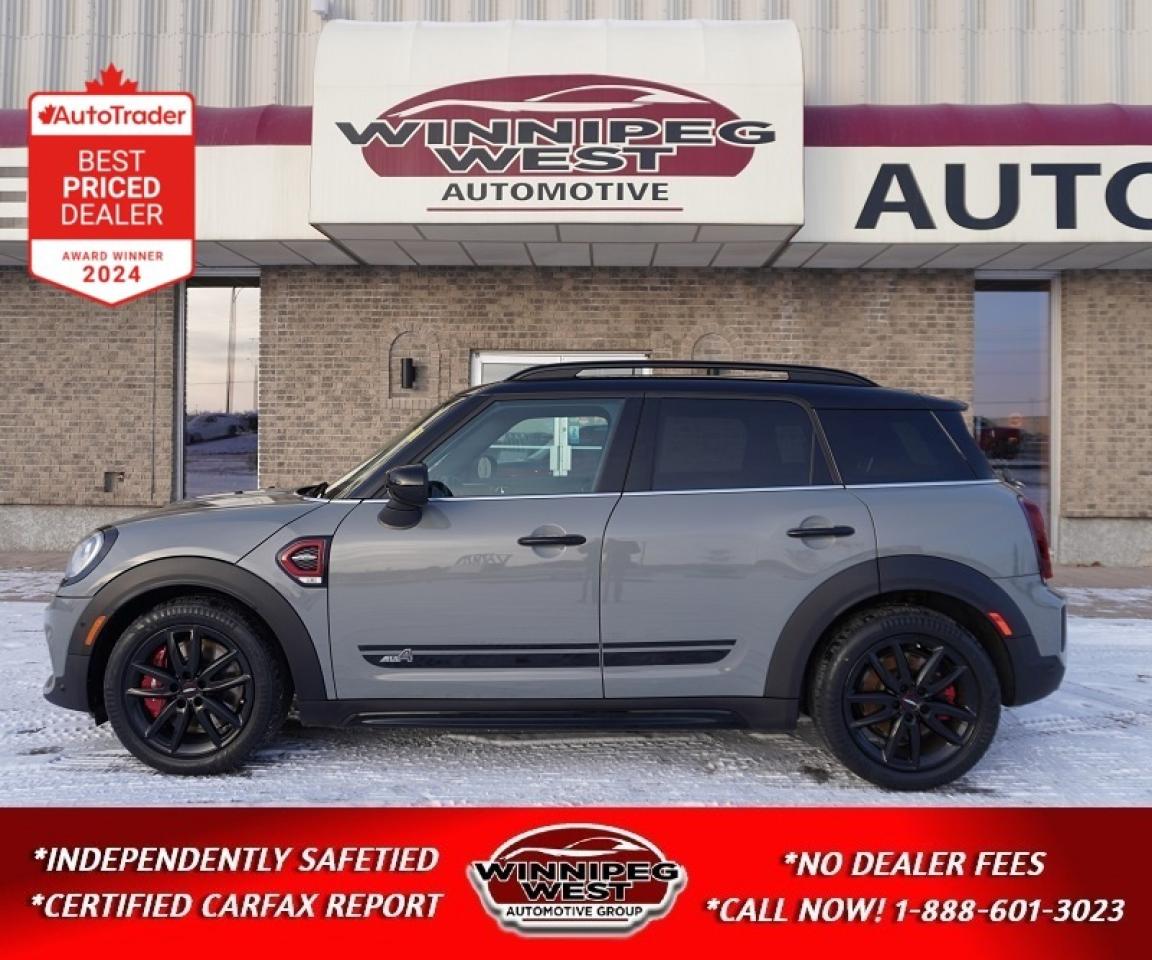 *** Dealer arranged financing on site! Quick, Simple,  no calls or waiting on bank appointments required!! Drive away today ***   NO ADMINISTRATION FEES!!

NOT YOUR ORDINARY MINI COOPER!!   This Cooper has it all.  Rare, Iconic John Cooper Works ( JCW ) ....All 4 Country Man absolutely loaded with every amenity and feature available. Nothing spared with this extensive build sheet.   Over 300 smooth Horse Power from  its  Turbo Charged power plant. ( Everything from Heads up display to Luxurious Sport and Performance Bolster support, Chester Leather seats with contrast stitching and JCW badging ).......Huge Panoramic roof......performance exhaust with tuned suspension along with an exhaustive  option list featured below and pictured in the photos.  This Cooper is fully badged and accessorized with John Cooper Works unique accents.    
 

Most sought after color combo ( Moon  Walk Grey with JCW stripes ) Check this unit out! Experience a full  cockpit like   feeling when getting behind the wheel of this performance designed Mini. Priced at only $36,800 with additional price discount for quick and easy dealer arranged financing. 

Must see and drive this unit to fully appreciate everything this car has to offer. Definitely hard to find with these options...........and apart from that the condition inside and out is undeniable immaculate!! A true beauty!!


 2022 MINI Cooper Countryman John Cooper Works ALL4 rare combination of performance, luxury, and all-weather capability. Powered by a potent 2.0L Twin Power Turbo engine pushing 301 hp, this MINI delivers true hot-hatch energy while giving you the space, comfort, and ground clearance of a compact SUV. With its 8-speed automatic transmission and ALL4 all-wheel-drive system, this JCW grips the road in all conditions, making it ideal for year-round Canadian driving.

-2.0L Twin Power Turbo 4-cylinder engine (301 hp / 331 lb-ft torque)
-8-speed Steptronic automatic transmission
-ALL4 intelligent all-wheel-drive system
-JCW sport-tuned suspension
-JCW performance brakes
-Driving Modes (Sport / Mid / Green)
-Sport exhaust system
-Heated Front Seats 
-Panoramic sunroof 
-MINI Connected infotainment system
-8.8" touchscreen display
-Bluetooth audio + USB connectivity
-Rear-view camera
-Apple CarPlay
-Digital driver display
-Navigation system 

Inside, youll love  the perfect blend of sporty design and premium comfort. The cabin features JCW sport seats, a leather-wrapped JCW steering wheel, dual-zone climate control, ambient interior lighting, and a driver-focused cockpit with the signature MINI center display. The rear seats offer surprising room for passengers, and the versatile cargo space provides plenty of room for groceries, luggage, or weekend gear.

Safety and practicality are also well covered, with features such as stability control, multiple airbags, traction control, and MINIs advanced chassis technology working together to keep you secure. The Countryman size makes it perfect for city streets, while the AWD system and turbo power make it a great choice for longer road trips, winter driving, and daily commuting.

This 2022 JCW ALL4 offers incredible style, performance, and personality far more engaging than most compact SUVs. If youre looking for something that stands out from the crowd and delivers genuine driving excitement along with everyday practicality, this MINI Countryman JCW is the one.

Comes with a Manitoba Safety Certification, and we have many Extended Powertrain warrantys available on your vehicle purchase up to 10-year coverage (on eligible vehicles see dealer for details). Financing on site with Zero down financing OAC. Trades accepted. View at Winnipeg West Automotive Group, 5195 Portage Ave. (only a couple of minutes past the new Costco) Dealer permit # 6007, Call now 1(888) 601-3023. This Car is located in Winnipeg Manitoba,  however we can have it shipped anywhere in North America relatively inexpensively.