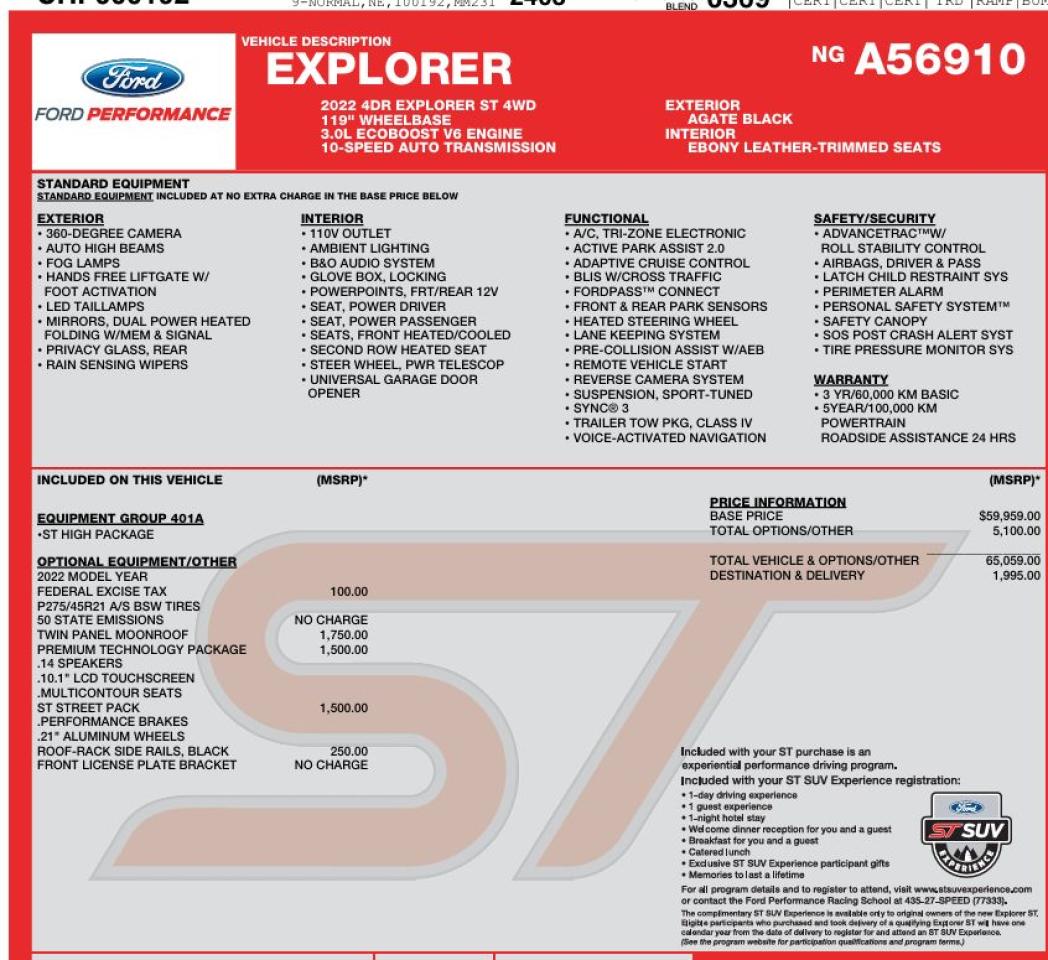 2022 Ford Explorer ST 4WD Clean Carfax | Panoramic Roof | 7 Passenger - Photo #56