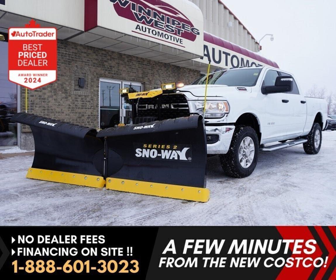 *** Dealer arranged financing on site! Quick, Simple,  no calls or waiting on bank appointments required!! Drive away today ***   NO ADMINISTRATION FEES!!

 
2023 RAM 2500 BIG HORN CREW CAB 4X4 | 6.4L HEMI V8 | ONLY 41,000 KMS | EXCEPTIONALLY CLEAN | INCLUDES BRAND NEW SNOW-WAY V- BLADE SNOW PLOW

***ATTENTION SNOW CONTRACTORS, LIKE NEW LOW KMS 2023 RAM 2500 WITH FACTORY SNOW PLOW PREP PACKAGE FULLY RIGGED UP SNO-WAY PLOW READY TO WORK TODAY***       

STILL AS NEW  HARD-TO-FIND 2023 RAM 3500 BIG HORN CREW CAB 4X4  and yes WITH factory snow plow prep package, buckets and console in premium shape! Premium 2023 RAM 2500 BIG HORN CREW CAB 4X4 ONLY 41,000 KM Exceptionally Clean Fully Equipped Dealer-Select Quality AND WITH ADDED BRAND NEW SNO-WAY Flared 29VHD Series 2 Snowplow 96-inch Blade with Down Pressure and front leveling air bags already installed (over $16,000 Value) Featuring NEW wireless multi-function hand held remote control, MAKE MONEY TODAY, with this fully set-up plow truck!! 

Under the hood is the proven 6.4L HEMI V8, paired with a smooth and responsive 8-speed automatic transmission, delivering outstanding towing capability and confident performance in all conditions. The electronic shift-on-the-fly 4x4 system makes this truck ready for work, winter driving, off-road use, or towing with ease.

PERFORMANCE & CAPABILITY

- 6.4L HEMI V8 engine
- 8-speed automatic transmission
- Electronic shift-on-the-fly 4x4
- Anti-spin rear differential
- FACTORY SNOW CHIEF GROUP WITH DUAL ALTERNATORS!
- Engine block heater
- Off-Road Group with hill descent control and tow hooks
- Heavy-duty front and rear shock absorbers
- Class V hitch receiver
- 4-pin and 7-pin trailer wiring
- Trailer Sway Control and Trailer Light Check

INTERIOR COMFORT & TECHNOLOGY

- Premium cloth front bucket seats WITH Full Center console
- Power 8-way adjustable driver seat with power lumbar
- Rear 60/40 split-folding bench seat
- Push-button start and remote start system
- Dual-zone automatic climate control
- Uconnect 5 NAV with 8.4-inch touchscreen
- GPS navigation
- Apple CarPlay and Android Auto
- Alexa Built-In
- SiriusXM with 360L
- 4G LTE Wi-Fi hotspot
- Media hub with USB ports
- 3.5-inch full-color driver information display

SAFETY & DRIVER ASSIST

- ParkView rear backup camera
- Rear backup alarm
- Advanced multistage airbags
- Side curtain and seat-mounted airbags
- Electronic Stability Control
- Traction Control
- Brake Assist
- Hill Start Assist
- Electronic Roll Mitigation
- Sentry Key theft deterrent system
- Security alarm

EXTERIOR & UTILITY FEATURES

- Crew Cab with spacious rear seating
- Power heated folding telescoping mirrors
- Forward and reverse utility lights
- Clearance lamps
- Fog lamps
- Bright cab-length side steps
- Mopar spray-in bedliner
- Rear wheelhouse liners
- Locking tailgate
- Brand NEW Cooper Discoverer HEAVY Duty tires
- FULLY SET-UP WITH WIRELESS SNO-WAY Flared 29VHD Series 2 Snow plow 96-inch Blade, including front Air bags already installed (over $16,000 Value)

This 2023 RAM 2500 Big Horn 4x4 with Snow Plow Prep Package, is a perfect choice for anyone looking for a low-mileage heavy-duty truck, whether for work, towing, recreation, or daily driving. Clean, powerful, well-equipped, and hard to find with kilometers this low. Contact us today to schedule a test drive or to get more details. Trucks like this dont last long.

This truck is super clean, proudly owned, and in excellent condition inside and out, and is already set-up with a BRAND NEW SNO-WAY PLOW AND FRONT AIR BAGS ready to make you MONEY today!!!

Comes with a Manitoba Safety Certification, and we have many Extended Powertrain warrantys available on your vehicle purchase up to 10-year coverage (on eligible vehicles see dealer for details). Financing on site with Zero down financing OAC. Trades accepted. View at Winnipeg West Automotive Group, 5195 Portage Ave. (only a couple of minutes past the new Costco) Dealer permit # 6007, Call now 1(888) 601-3023. This Car is located in Winnipeg Manitoba,  however we can have it shipped anywhere in North America relatively inexpensively.