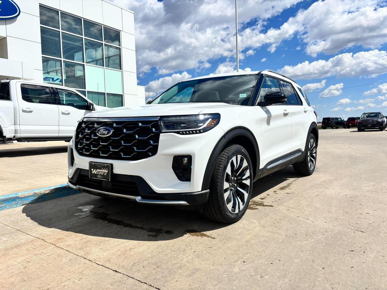 <p>Looking for a new SUV that perfectly blends luxury, capability, and style? Then feast your eyes on this brand-new 2026 Ford Explorer Platinum 4WD, now available at Webbs 1441. This stunning SUV, painted in a head-turning Star White Metallic Tri-Coat, is ready to elevate your driving experience. With its refined design and robust performance, the Explorer Platinum is designed to impress.</p><p>Step inside and be captivated by the premium Salt Crystal Gray interior, featuring luxurious leather seating surfaces. This Explorer offers the perfect blend of comfort and functionality, ensuring every journey is a pleasure. Under the hood, a powerful 2.3L EcoBoost I-4 engine paired with a 10-speed automatic transmission delivers a smooth and responsive ride, ready to take on any adventure. The 4-wheel drive system ensures confident handling in all weather conditions.</p><p>Here are five features that make this Explorer Platinum truly special:</p><ul><li><strong>Dazzling Exterior:</strong> The Star White Metallic Tri-Coat exterior turns heads wherever you go.</li><li><strong>Luxurious Comfort:</strong> Sink into the premium leather seating surfaces and enjoy the refined interior.</li><li><strong>Commanding Performance:</strong> The 2.3L EcoBoost I-4 engine provides ample power for all your needs.</li><li><strong>Captains Chairs:</strong> Second-row Captains Chairs provide elevated comfort and convenience for passengers.</li><li><strong>Connected Confidence:</strong> Ford Connectivity ensures you stay connected on the go.</li></ul><p><strong><em>Powered by AutoIntelligence&trade;</em></strong> Powered by AutoIntelligence&trade;</p>