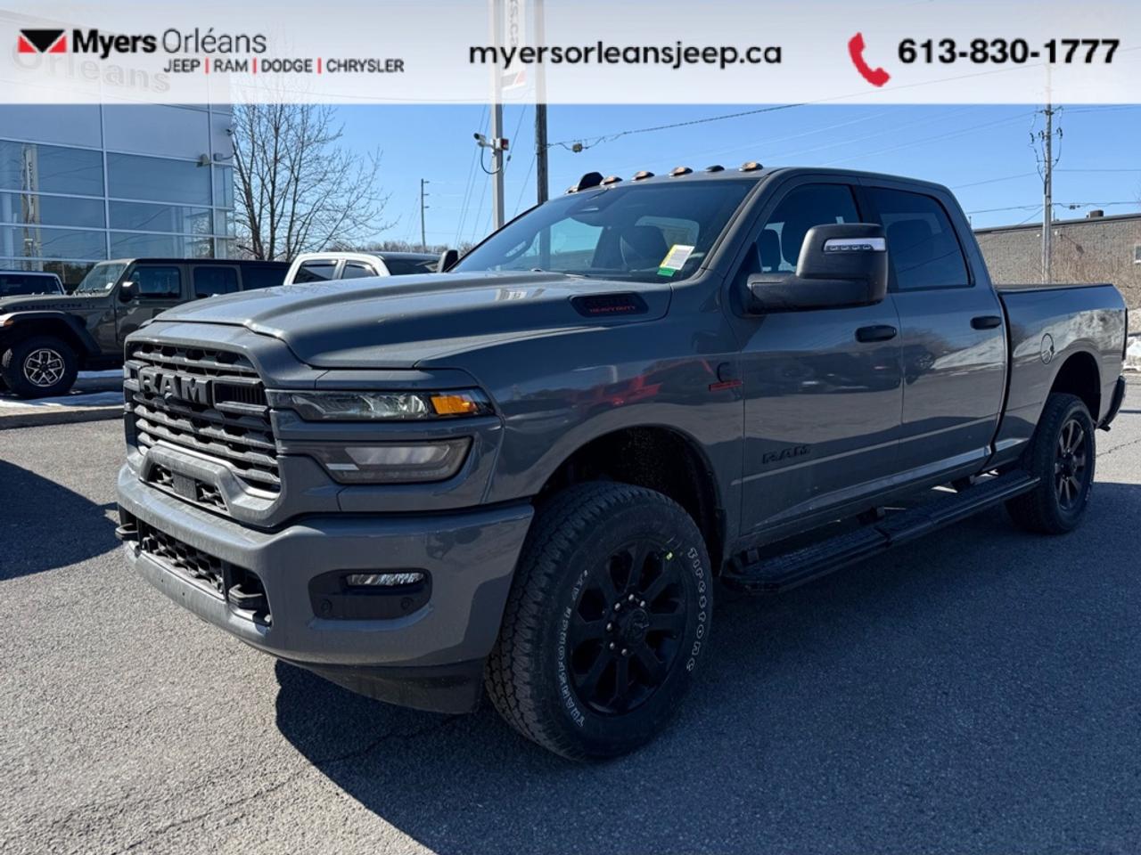 <b>Diesel Engine, Night Edition, Heated Seats,  Heated Steering Wheel, Clearance Lamps!</b><br> <br> Get the job done in comfort and style in this extremely capable Ram 2500 . <br> <br>Endlessly capable, this 2026 Ram 2500 pulls out all the stops, and has the towing capacity that sets it apart from the competition. On top of its proven Ram toughness, this Ram 2500 has an ultra-quiet cabin full of amazing tech features that help make your workday more enjoyable. Whether youre in the commercial sector or looking for serious recreational towing rig, this impressive 2500 is ready for anything that you are.<br> <br>This Ceramic Grey sought after diesel Crew Cab 4X4 pickup has an Automatic transmission and is powered by a Cummins 430HP 6.7L Straight 6 Cylinder Engine. <br> <br> Our 2500s trim level is Big Horn. Standard features include class V tow equipment with a hitch, brake controller and trailer sway control, heated power-adjustable mirrors, heavy duty suspension, mobile hotspot internet access, adaptive cruise control, and an 8.4-inch infotainment screen powered by Uconnect 5, with Apple CarPlay and Android Auto. Safety features also include ParkSense front and rear parking sensors, forward collision warning and front collision mitigation. This vehicle has been upgraded with the following features: Diesel Engine, Night Edition, Heated Seats, Heated Steering Wheel, Clearance Lamps.<br><br> View the original window sticker for this vehicle with this url <b><a href=http://www.chrysler.com/hostd/windowsticker/getWindowStickerPdf.do?vin=3C6UR5DL2TG283212 target=_blank>http://www.chrysler.com/hostd/windowsticker/getWindowStickerPdf.do?vin=3C6UR5DL2TG283212</a></b>.<br> <br>To apply right now for financing use this link: <a href=https://www.myersorleansjeep.ca/apply-for-financing/ target=_blank>https://www.myersorleansjeep.ca/apply-for-financing/</a><br><br> <br/> Total  rebate of $6000 is reflected in the price.   4.99% financing for 96 months. <br> Buy this vehicle now for the lowest weekly payment of <b>$288.05</b> with $0 down for 96 months @ 4.99% APR O.A.C. ( Plus applicable taxes -  **Rebates may not be applicable on all purchase types [cash, lease, or finance]. Eligibility and conditions may vary. Please see dealer for full details and confirmation of eligibility.   / Total Obligation of $119827  ).  Incentives expire 2026-04-30.  See dealer for details. <br> <br>The road to new driving experiences begins in our inventory, where youll find an incredible array of brand-new cars, trucks, minivans, and SUVs, including two of our bestselling models, the Dodge Ram 1500 and the Dodge Grand Caravan. If you want to know what the cutting edge of automotive technology looks like, all you have to do is visit Myers Orleans Jeep! Each model comes loaded with the convenient features and cool technology that help make every trip memorable. Looking for additional everyday luxury at a price thats incredibly wallet-friendly? Choose from our selection of quality pre-owned models! If you can think of a road, our friendly and knowledgeable sales team will help you find the perfect vehicle to drive it.<br><br>We may be a well-established dealership thats been part of the community for many years, but that doesnt mean were stuck in the past! At Myers Orleans Jeep, were proud to provide a fresh, modern approach to car buying. Using our array of online tools, you can browse our extensive inventory, schedule a service appointment, order parts, and even apply for credit from wherever youve got a connection. Our goal is to create relationships that will last, and we know that the best way to do this is by providing a dealership experience thats based on honesty, transparency, trust, and a commitment to customers. Stop by today and discover all the ways we go above and beyond for you.<br><br> Come by and check out our fleet of 30+ used cars and trucks and 80+ new cars and trucks for sale in Orleans.  o~o