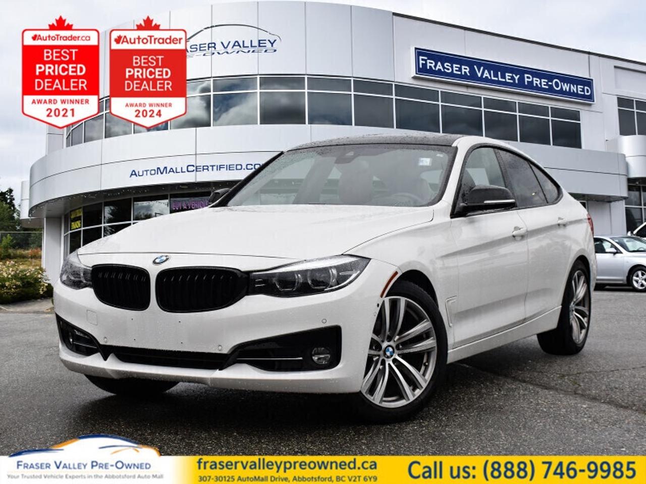 2018 BMW 330i xDrive Gran Turismo &ndash; 76,283 km - Local &bull; Inspected - AWD - Panoramic Hatch
 
Fraser Valley Pre-Owned is proud to present this local 2018 BMW 330i xDrive Gran Turismo &ndash; the rare long-roof hatch that blends 3-Series handling with grand-touring practicality. Fully inspected and freshly serviced, it&rsquo;s a beautiful spec: turbocharged 2.0L, xDrive all-wheel drive, 8-speed automatic, and that sleek liftback profile with extra rear-seat space and a huge cargo opening. Tight on the road, quiet inside, and impeccably kept.
 
Features:
2.0L TwinPower Turbo 4-cyl &ndash; 248 hp paired to an 8-speed automatic
xDrive all-wheel drive &ndash; composed, confident year-round
Panoramic glass roof &ndash; bright, airy cabin feel
Power liftback tailgate &ndash; easy loading, big cargo aperture
Heated leather front seats &ndash; power adjustable with driver memory
Heated steering wheel &ndash; winter-friendly comfort
iDrive navigation &ndash; clean interface, rotary controller
Rearview camera with front/rear sensors &ndash; simple, precise maneuvering
Dual-zone automatic climate control &ndash; set and forget
LED headlights & fog lights &ndash; crisp visibility
Sport leather multi-function steering wheel with paddle shift
9-speaker audio with USB/Bluetooth &ndash; clear sound, hands-free calling
Split-fold rear seats &ndash; long-item flexibility
Comfort access with push-button start &ndash; key stays in your pocket
 
Elegant outside, genuinely useful inside, and unmistakably BMW to drive &ndash; this 330i GT gives you the dynamics you want with the space you actually use. Local history, serviced right, and ready for its next chapter.
 
Fraser Valley Pre-Owned - the only dedicated pre-owned store inside the Fraser Valley Automall. Multiple-time AutoTrader Lowest Priced Dealer and 2025 Canadian Consumer Choice Awards recipient for Pre-Owned Auto Dealership of the Year. Every vehicle is inspected and serviced to a high standard so you get superior quality without paying new-car depreciation. We offer $0 down financing and welcome cash buyers - quick approvals, fair terms, no pressure. Visit us at 307-30125 Auto Mall Drive, Abbotsford BC V2T 6Y9 - fraservalleypreowned.ca.
 
To apply right now for financing use this link: https://www.fraservalleypreowned.ca/abbotsford-car-loan-application-british-columbia
 
 

| Our Quality Guarantee: We maintain the highest standard of quality that is required for a Pre-Owned Dealership to operate in an Auto Mall. We provide an independent 360-degree inspection report through licensed 3rd Party mechanic shops. Thus, our customers can rest assured each vehicle will be a reliable, and responsible purchase.  |  Purchase Disclaimer: Your selected vehicle may have a differing finance and cash prices. When viewing our vehicles on third party  marketplaces, please click over to our website to verify the correct price for the vehicle. The Sale Price on third party websites will always reflect the Finance Price of our vehicles. If you are making a Cash Purchase, please refer to our website for the Cash Price of the vehicle.  | All prices are subject to and do not include, a $995 Finance Fee, a $995 Document Fee, and a $499 GPS Lot Pack. VSA Security Fee of $10 is applicable as we are a Certified VSA Dealer (#40190).  These fees as well as taxes, are included in all listed listed payment quotes. Please speak with Dealer for full details and exact numbers.  o~o