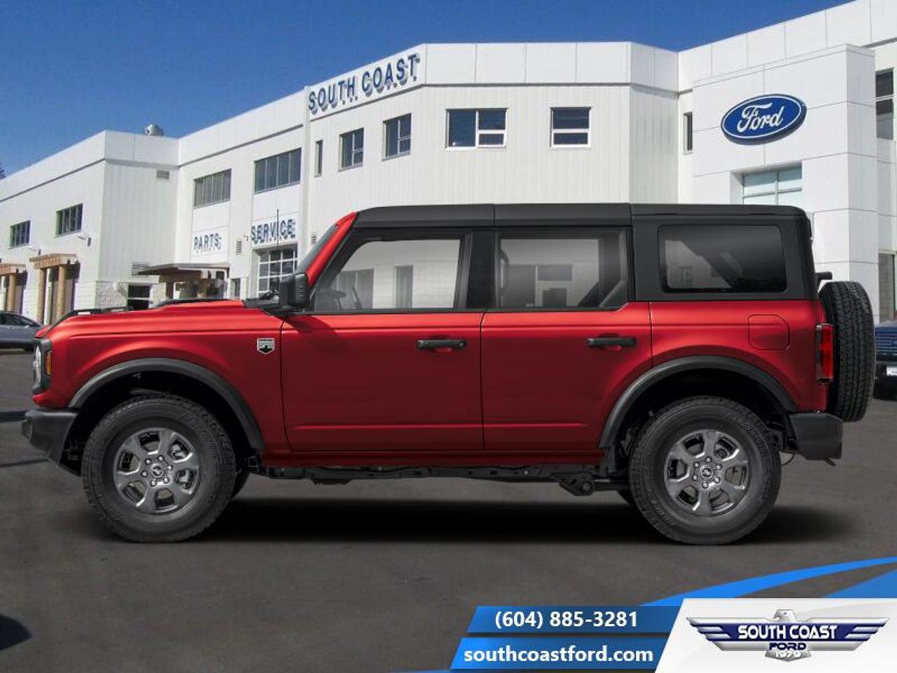 <b>Remote Engine Start, 17 Aluminum Wheels, Dual-Zone Electronic Climate Control, Carpeted Flooring!</b><br> <br> The 2026 Ford Bronco integrates advanced driver-assist technology and terrain-adaptive features to keep you confident wherever you go. <br> <br>The 2026 Ford Bronco brings adventure to life with its rugged design, intelligent features, and customizable configuration that adapts to off-road landscapes or city escapes. Inside, the cabin features durable materials, intuitive tech and seating tailored for both driver and passengers in every journey. With its strong presence, forward-thinking enhancements and Fords commitment to performance, the Bronco offers a driving experience that thrives in every terrain.<br> <br>This Red Ruby Metallic Tintcoat SUV has a 10 Speed Automatic transmission and is powered by a 275HP 2.3L 4 Cylinder Engine. <br> <br> Our Broncos trim level is Big Bend. The interior features heated cloth bucket seats, a leather-wrapped steering wheel, dual-zone automatic climate control, and smart storage throughout, making it as comfortable as it is capable. The SYNC 4 system with a 12-inch touchscreen, wireless Apple CarPlay, Android Auto, and connected navigation keeps you informed and in control on every adventure. With rugged essentials like full-time 4x4 capability, Bilstein off-road suspension, and multiple skid plates, its engineered to conquer trails and highways alike. Safety comes standard with Ford Co-Pilot360 technologies including BLIS with Cross-Traffic Alert, Lane-Keeping Assist, Automatic Emergency Braking, and a Reverse Sensing System. With removable roof panels, a swing-out rear door, and bold off-road styling, this SUV delivers the perfect balance of durability, modern comfort, and pure adventure spirit. This vehicle has been upgraded with the following features: Remote Engine Start, 17 Aluminum Wheels, Dual-Zone Electronic Climate Control, Carpeted Flooring.<br><br> View the original window sticker for this vehicle with this url <b><a href=http://www.windowsticker.forddirect.com/windowsticker.pdf?vin=1FMDE7BH7TLA59205 target=_blank>http://www.windowsticker.forddirect.com/windowsticker.pdf?vin=1FMDE7BH7TLA59205</a></b>.<br> <br>To apply right now for financing use this link: <a href=https://www.southcoastford.com/financing/ target=_blank>https://www.southcoastford.com/financing/</a><br><br> <br/> Total  rebate of $2500 is reflected in the price.  <br> Buy this vehicle now for the lowest bi-weekly payment of <b>$516.11</b> with $0 down for 84 months @ 7.99% APR O.A.C. ( taxes included, $695 Administration Fee included    / Total Obligation of $84558  ).  Incentives expire 2026-04-30.  See dealer for details. <br> <br>Call South Coast Ford Sales or come visit us in person. Were convenient to Sechelt, BC and located at 5606 Wharf Avenue. and look forward to helping you with your automotive needs. <br><br> Come by and check out our fleet of 20+ used cars and trucks and 90+ new cars and trucks for sale in Sechelt.  o~o