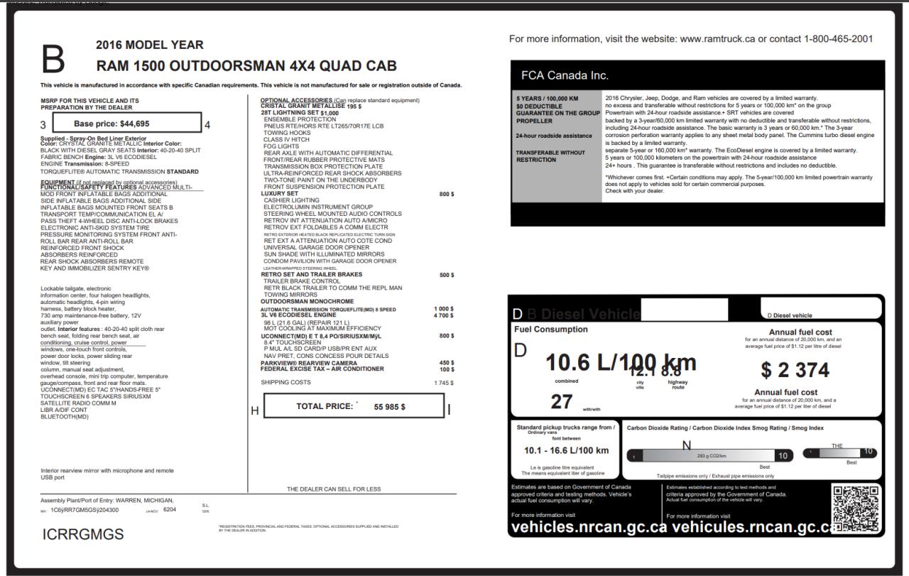 2016 RAM 1500 Outdoorsman Diesel 4x4+Camera+CLEAN CARFAX Photo3